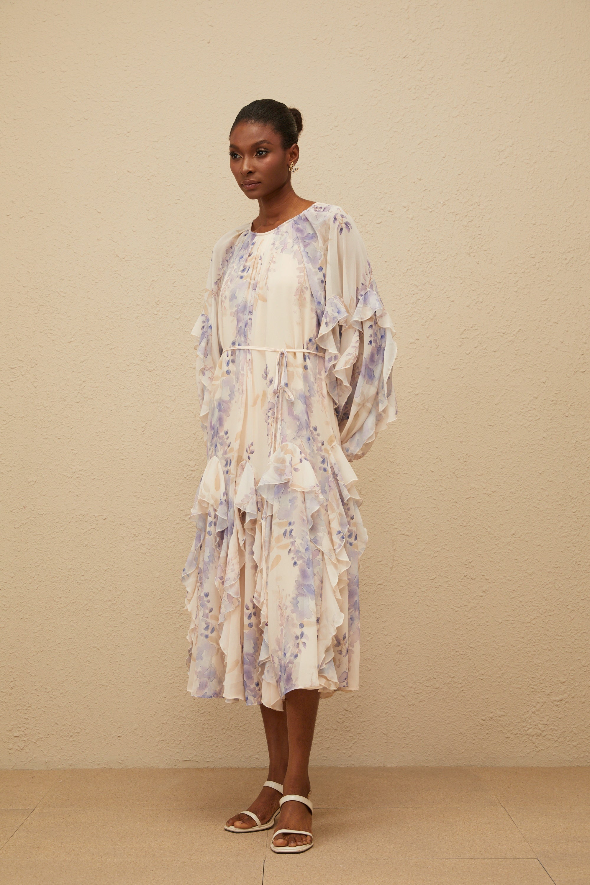 Yara Ruffled Floral Print Midi Dress