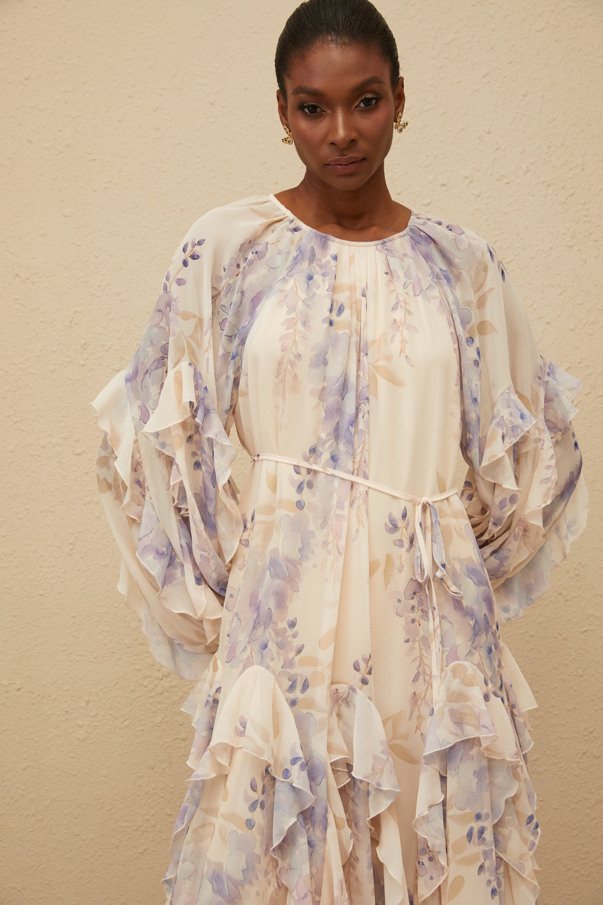 Yara Ruffled Floral Print Midi Dress
