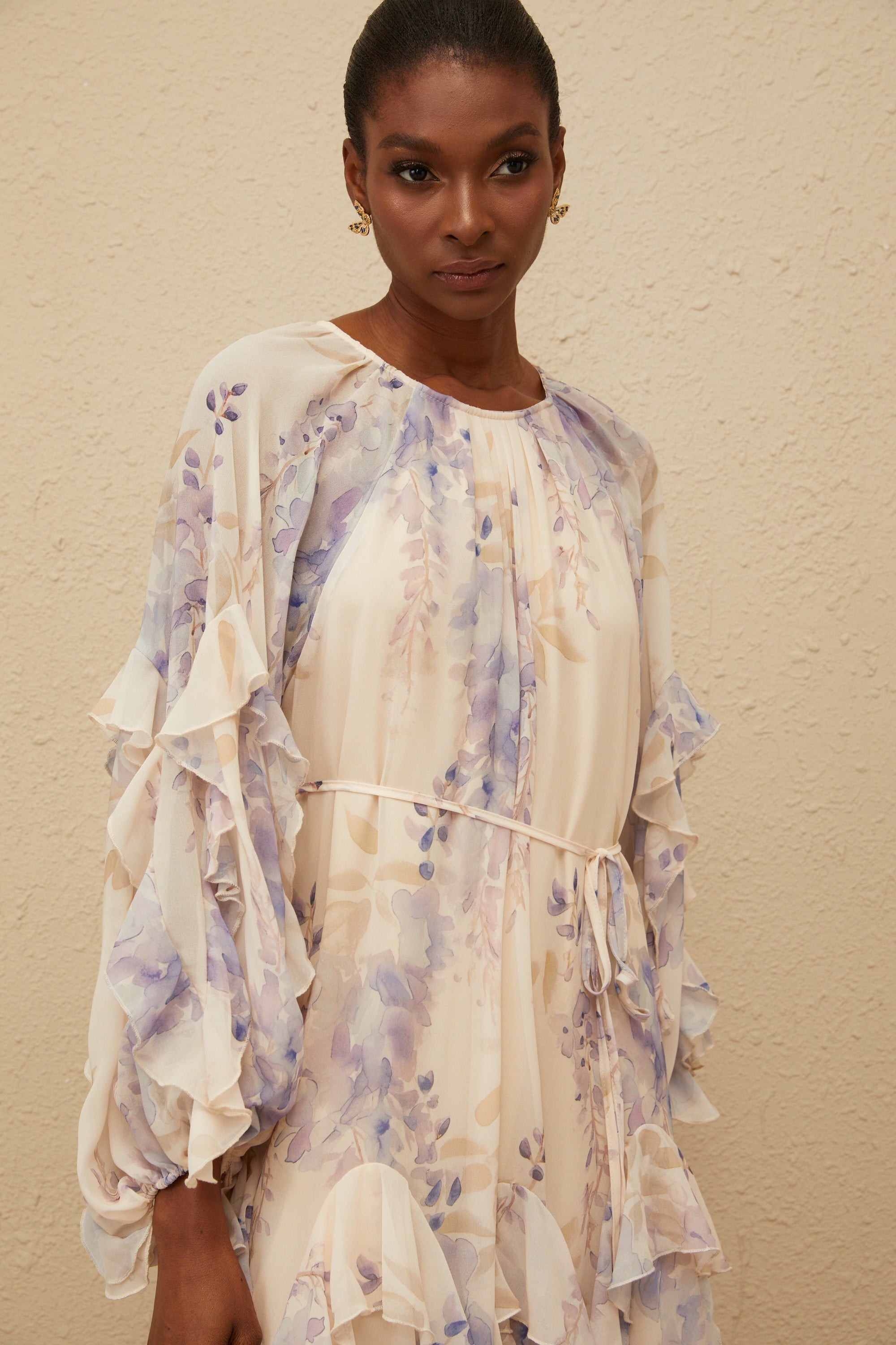 Yara Ruffled Floral Print Midi Dress