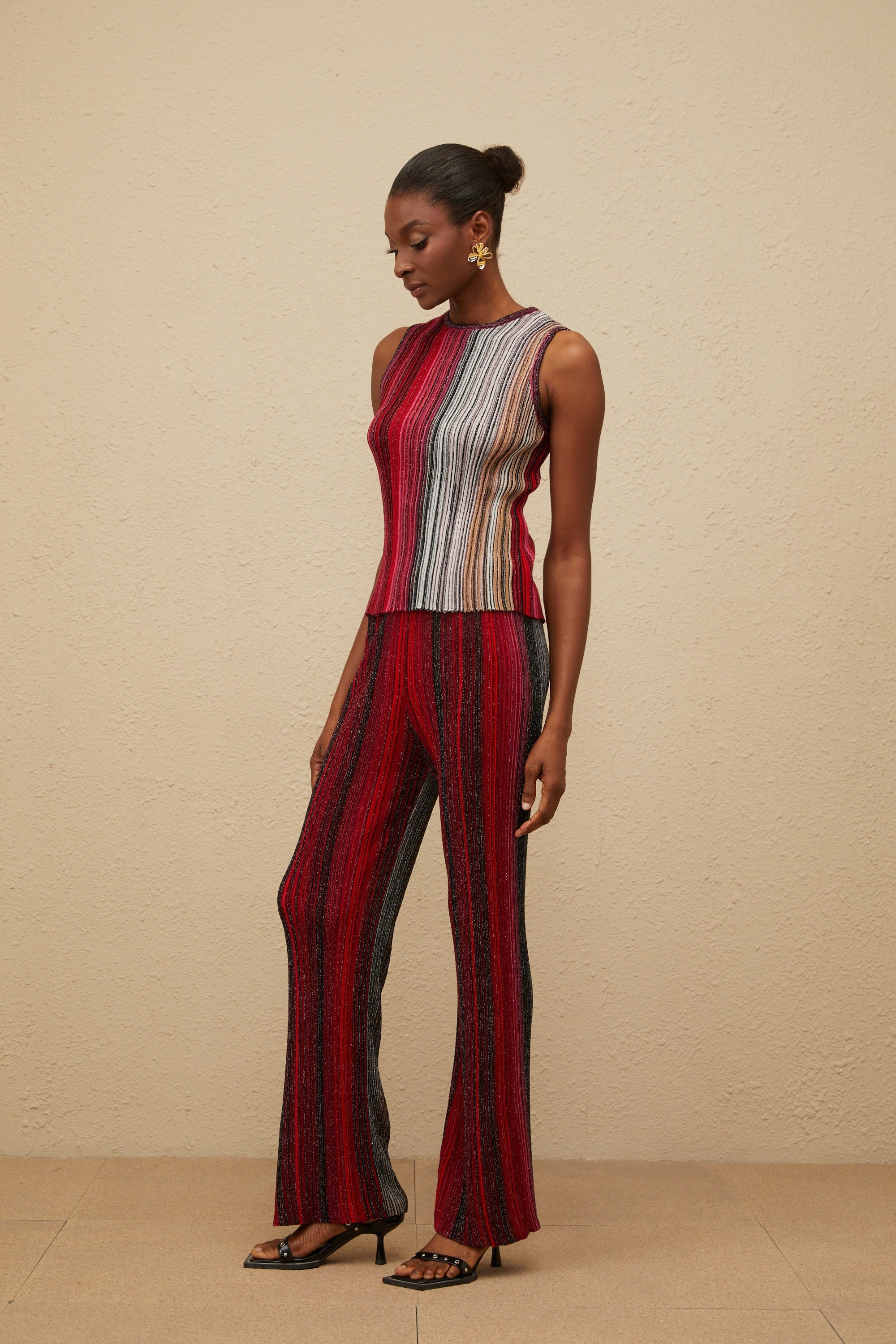 Ulysse Red Glitter Pleated Knit Top & Trousers Set