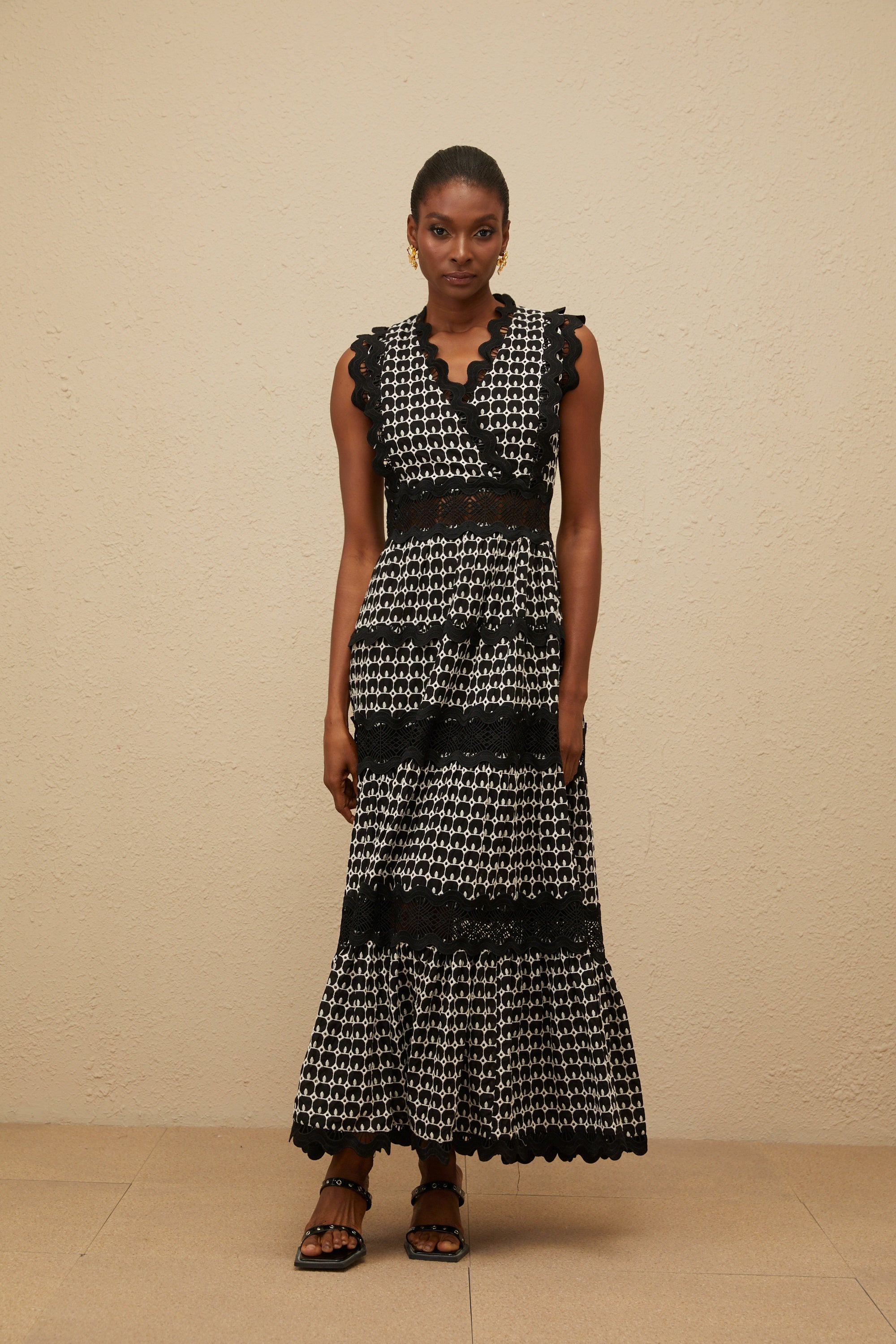 Ténébreuse Black Scalloped Lace Panel Maxi Dress