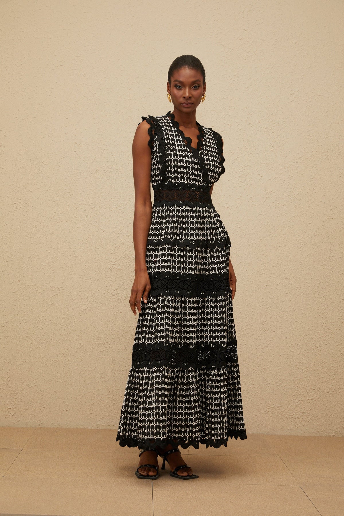 Ténébreuse Black Scalloped Lace Panel Maxi Dress