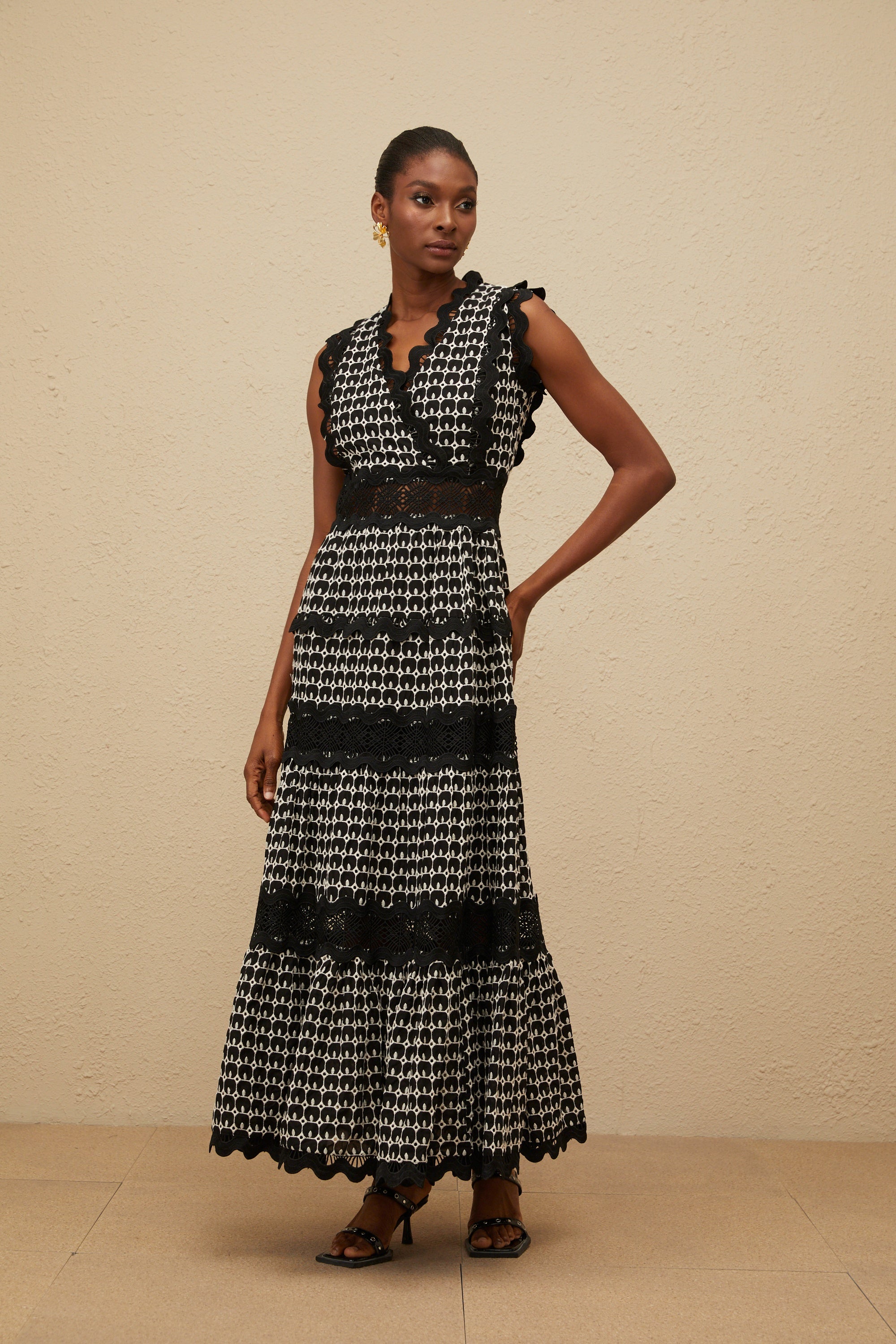 Ténébreuse Black Scalloped Lace Panel Maxi Dress