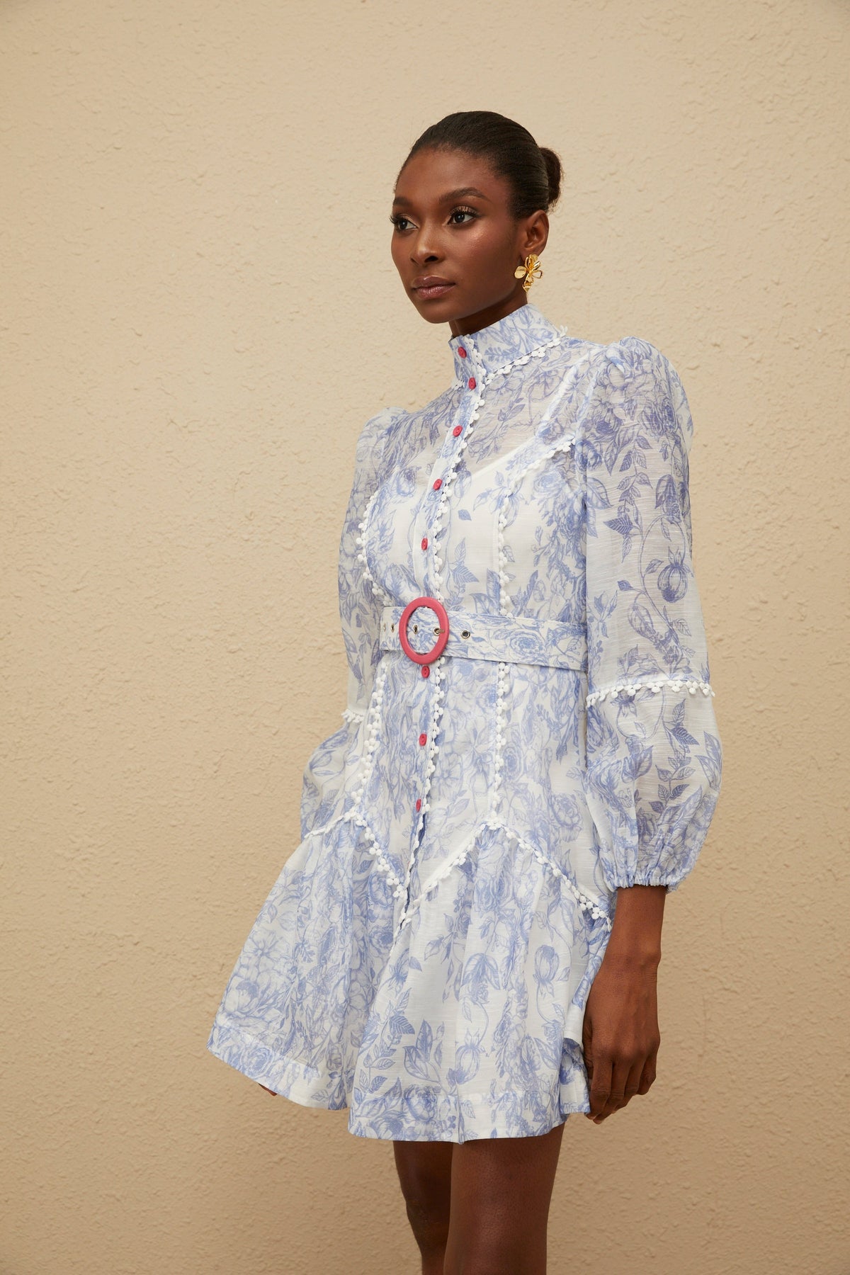 Eléonore Blue Flared Floral Print Mini Dress