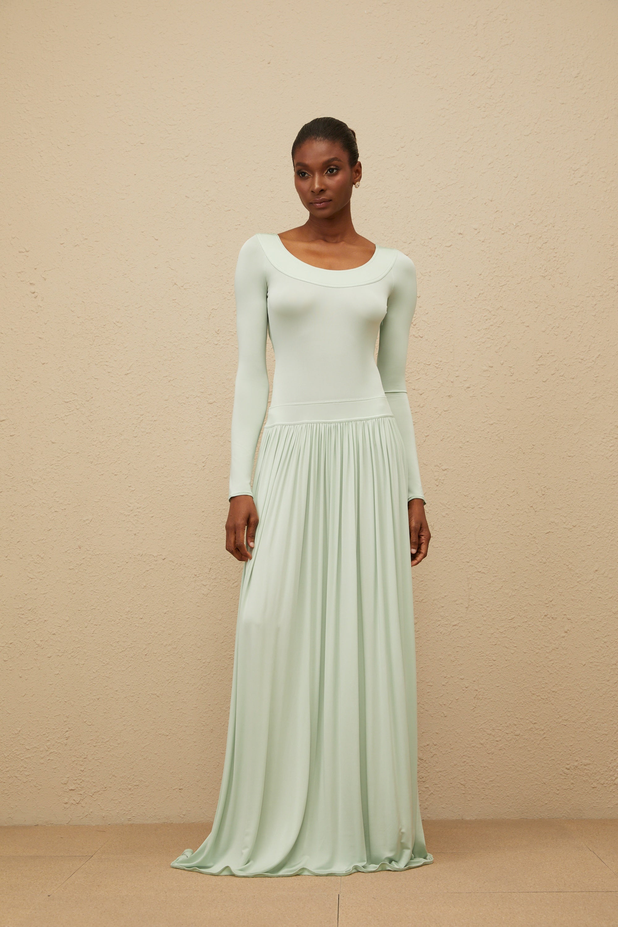 Campagne Green Open-Back Shirred Maxi Dress