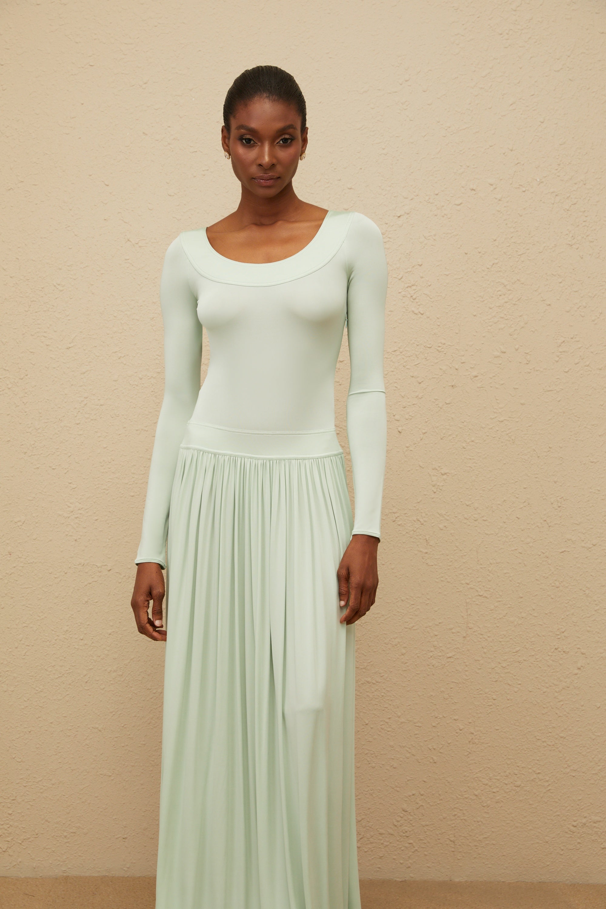 Campagne Green Open-Back Shirred Maxi Dress