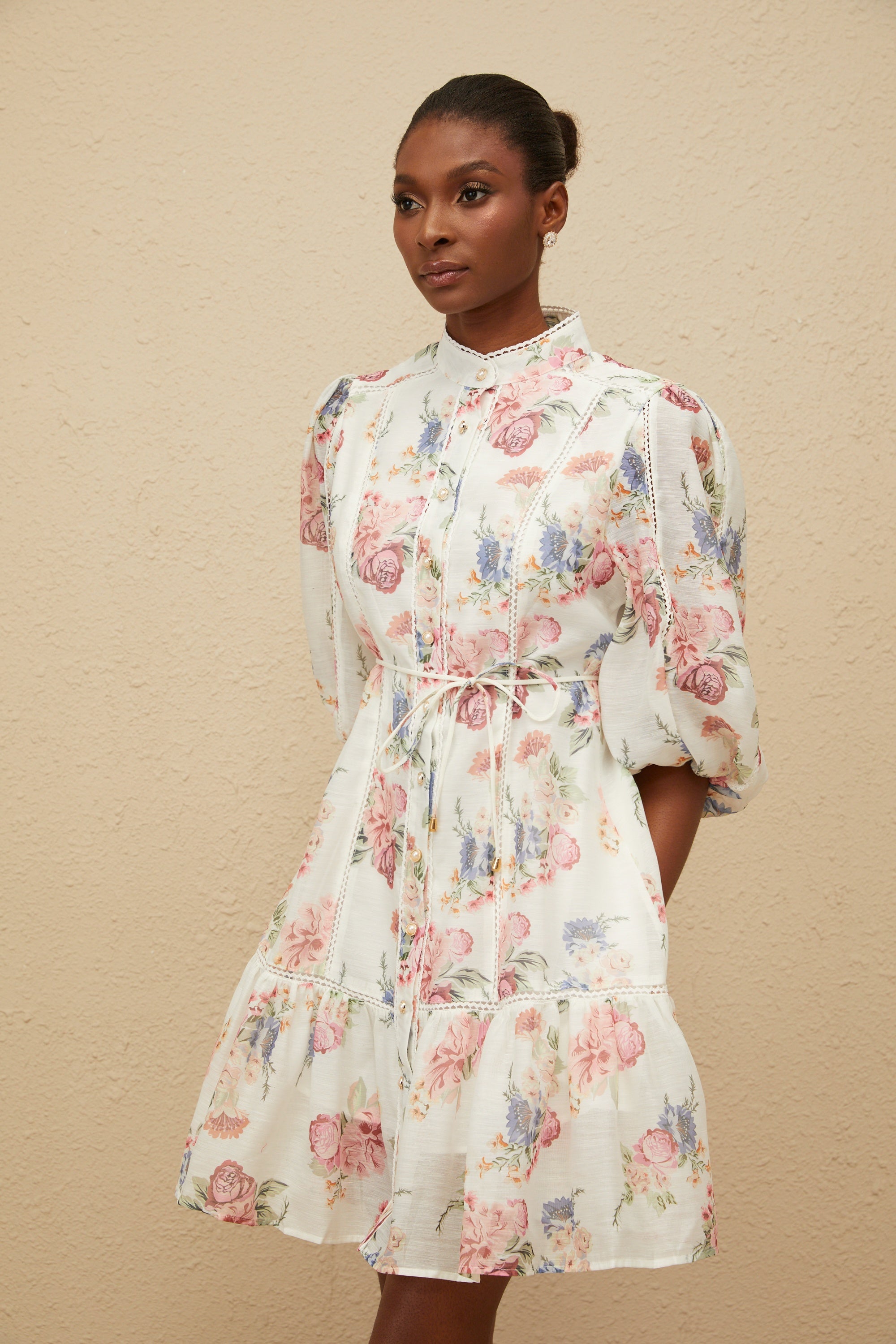 Inaya White Floral-Print Mini Dress