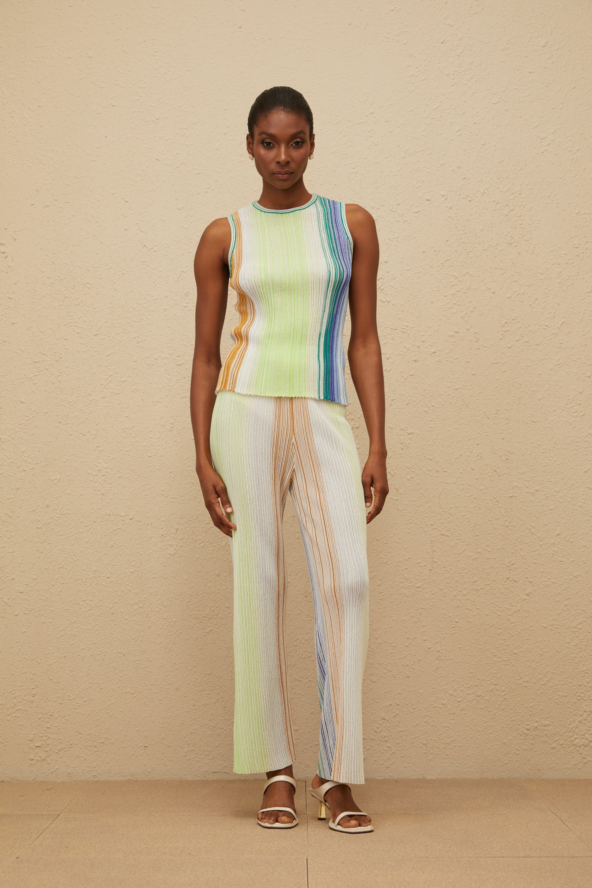 Ulysse Green Glitter Pleated Knit Top & Trousers Set