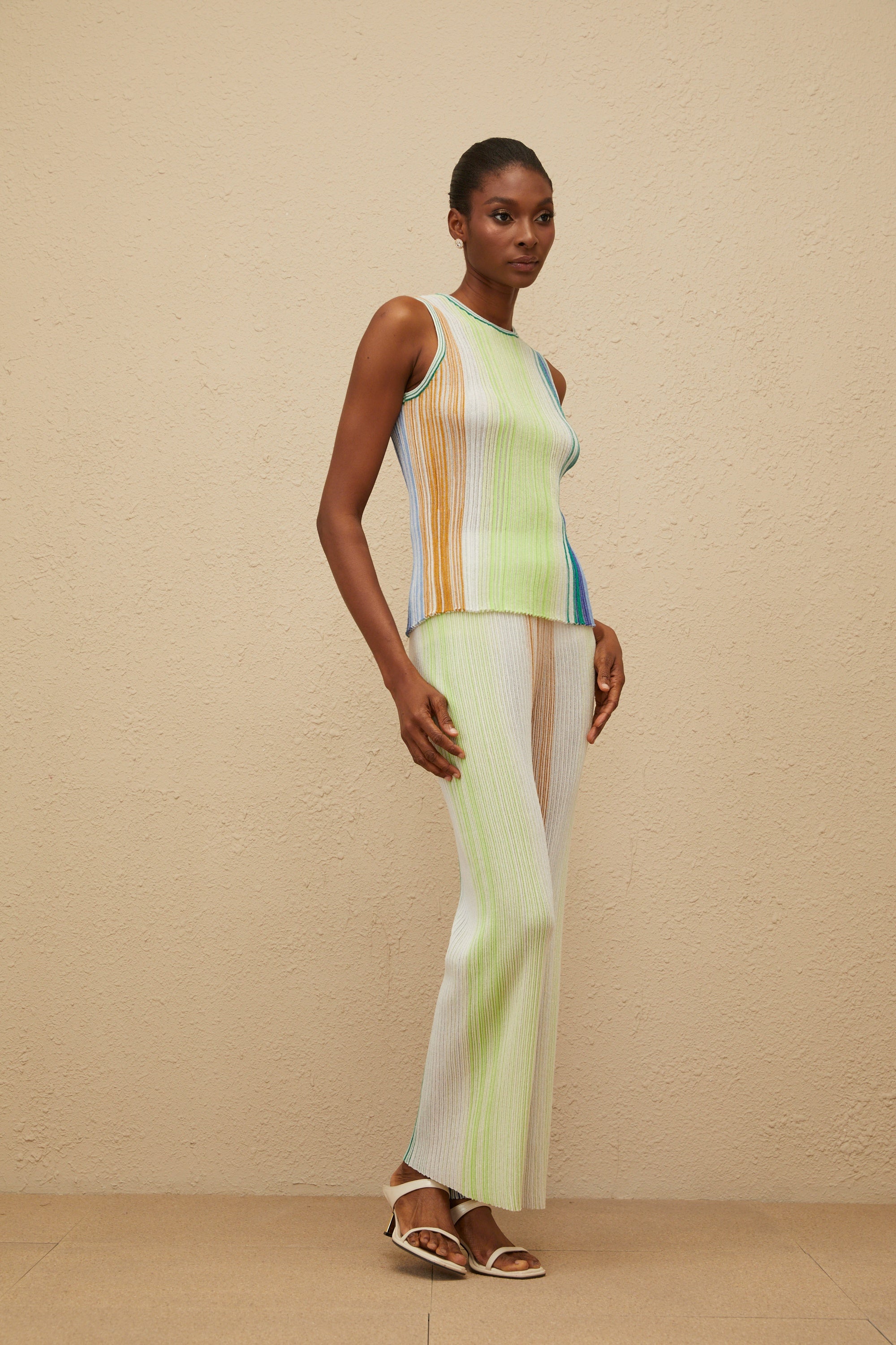 Ulysse Green Glitter Pleated Knit Top & Trousers Set