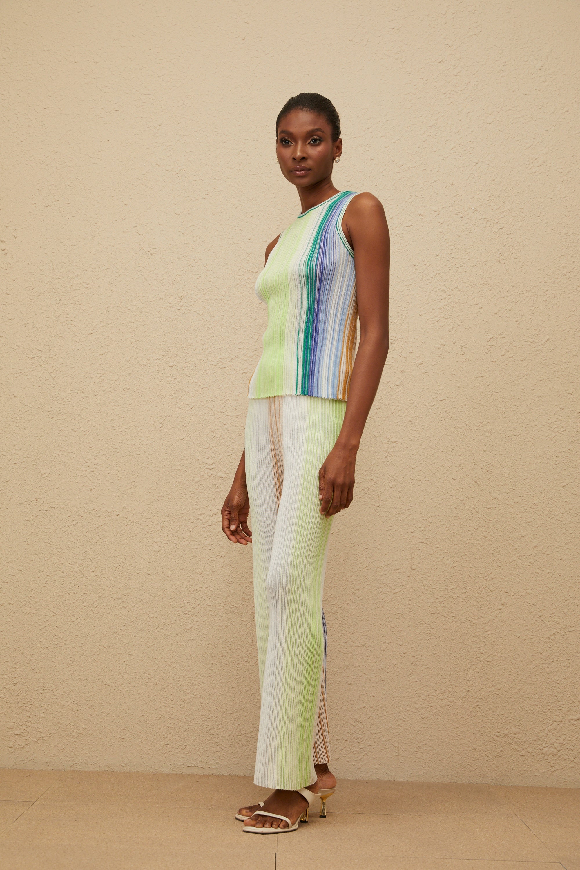 Ulysse Green Glitter Pleated Knit Top & Trousers Set