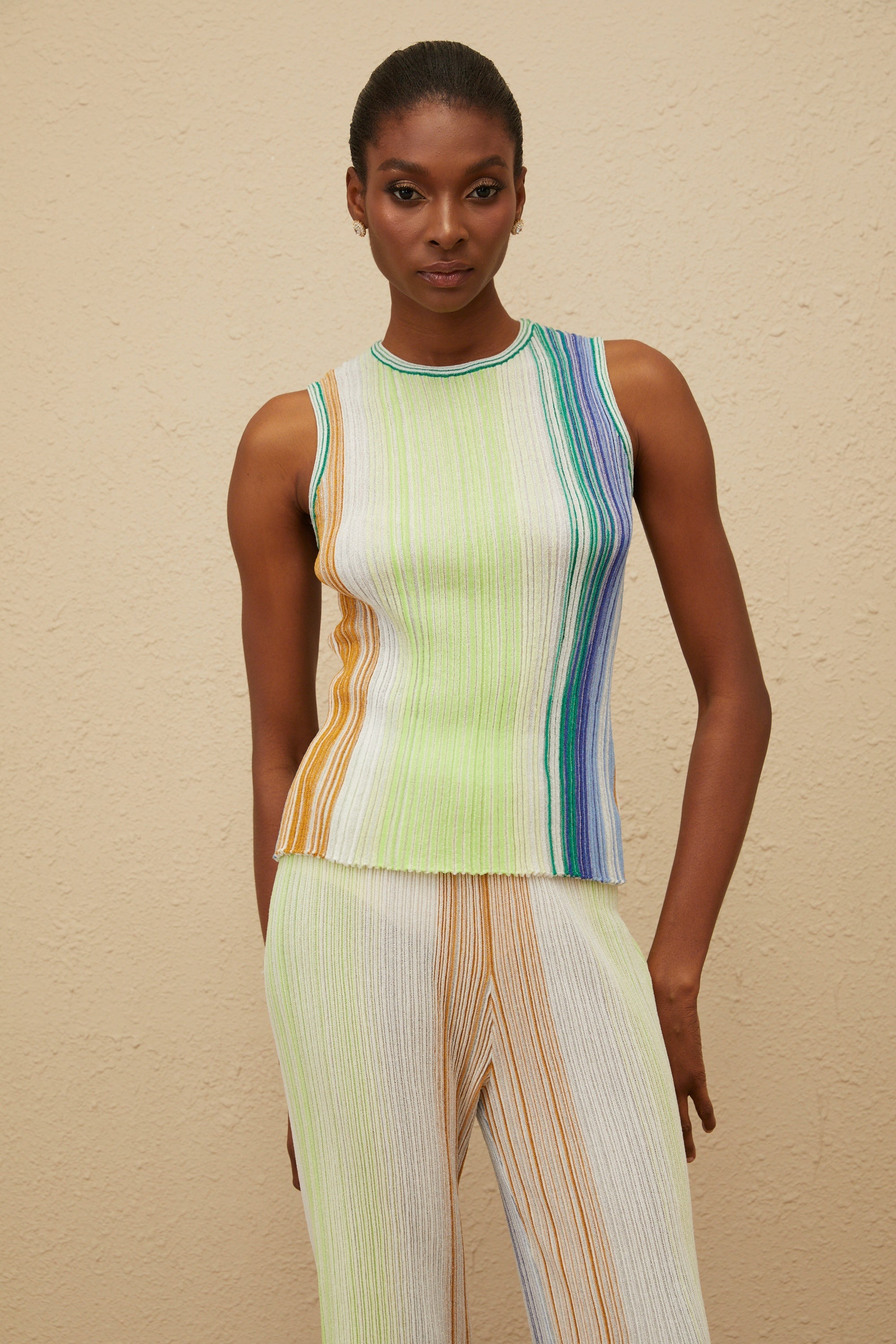 Ulysse Green Glitter Pleated Knit Top & Trousers Set