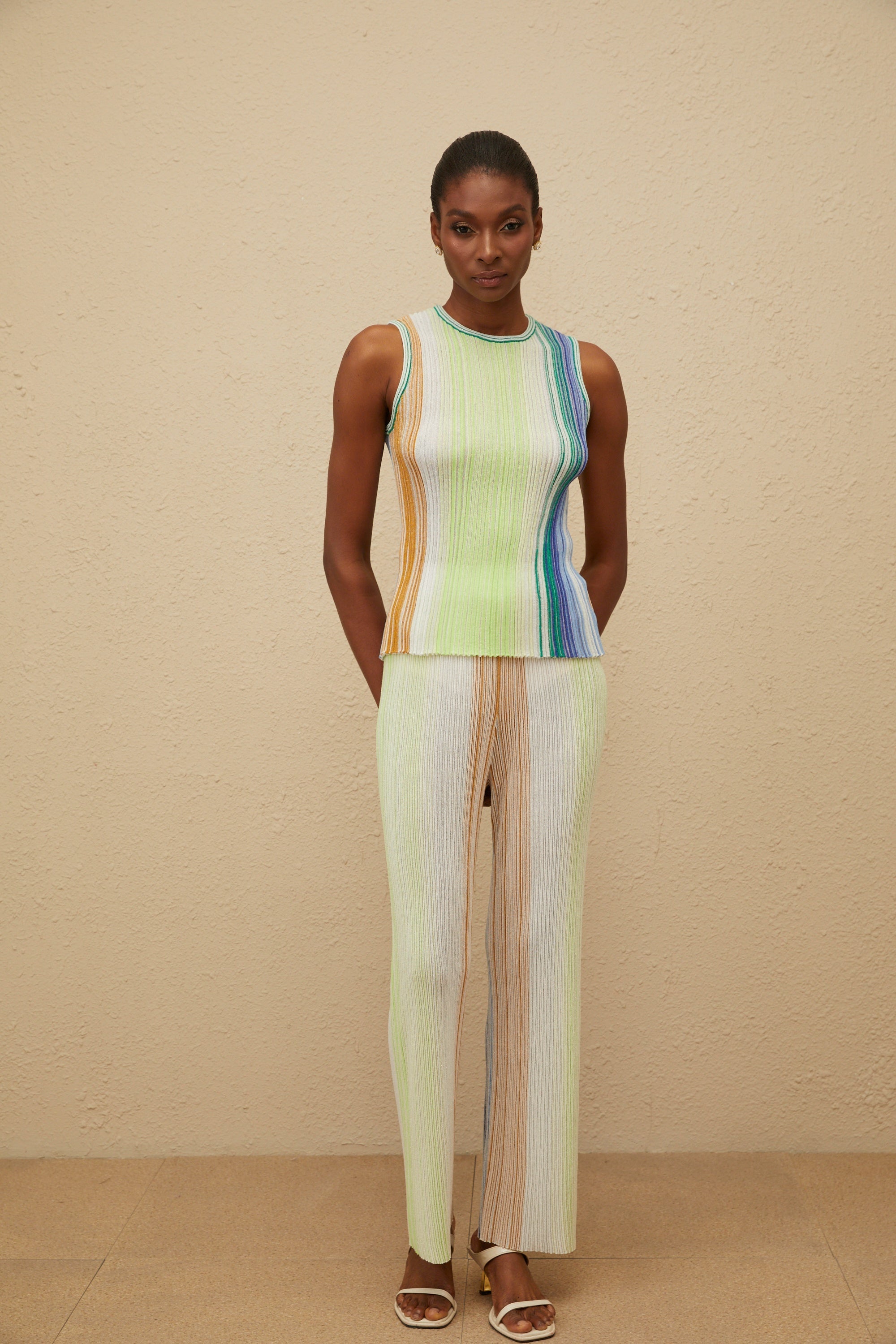 Ulysse Green Glitter Pleated Knit Top & Trousers Set