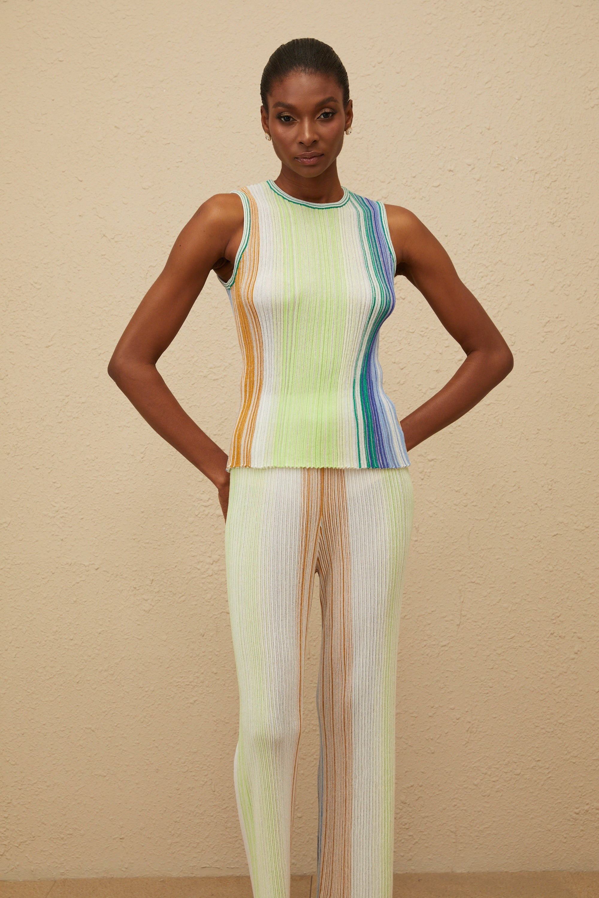 Ulysse Green Glitter Pleated Knit Top & Trousers Set