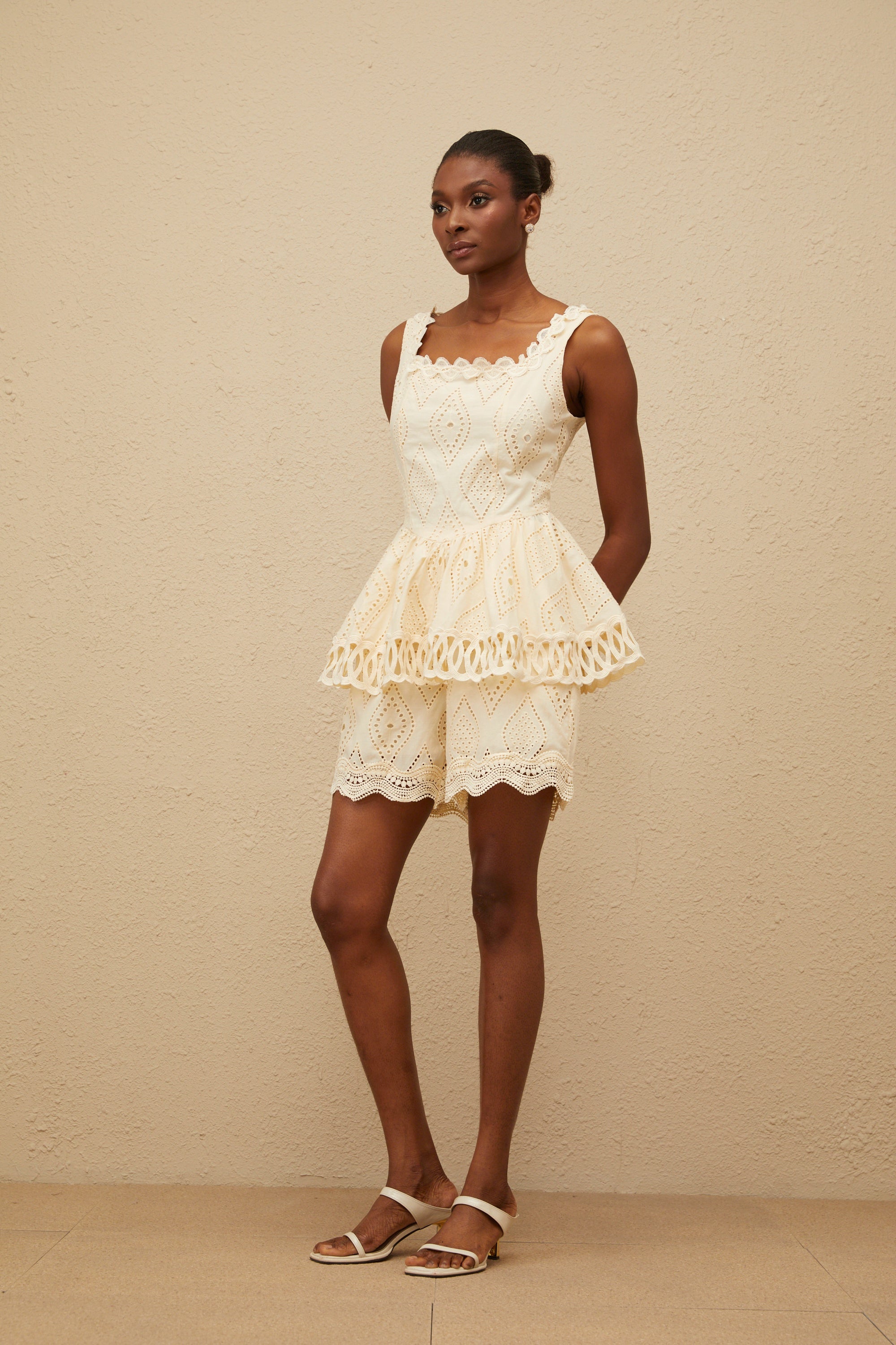 Katell Beige Embroidered Cutout Co-ord Set