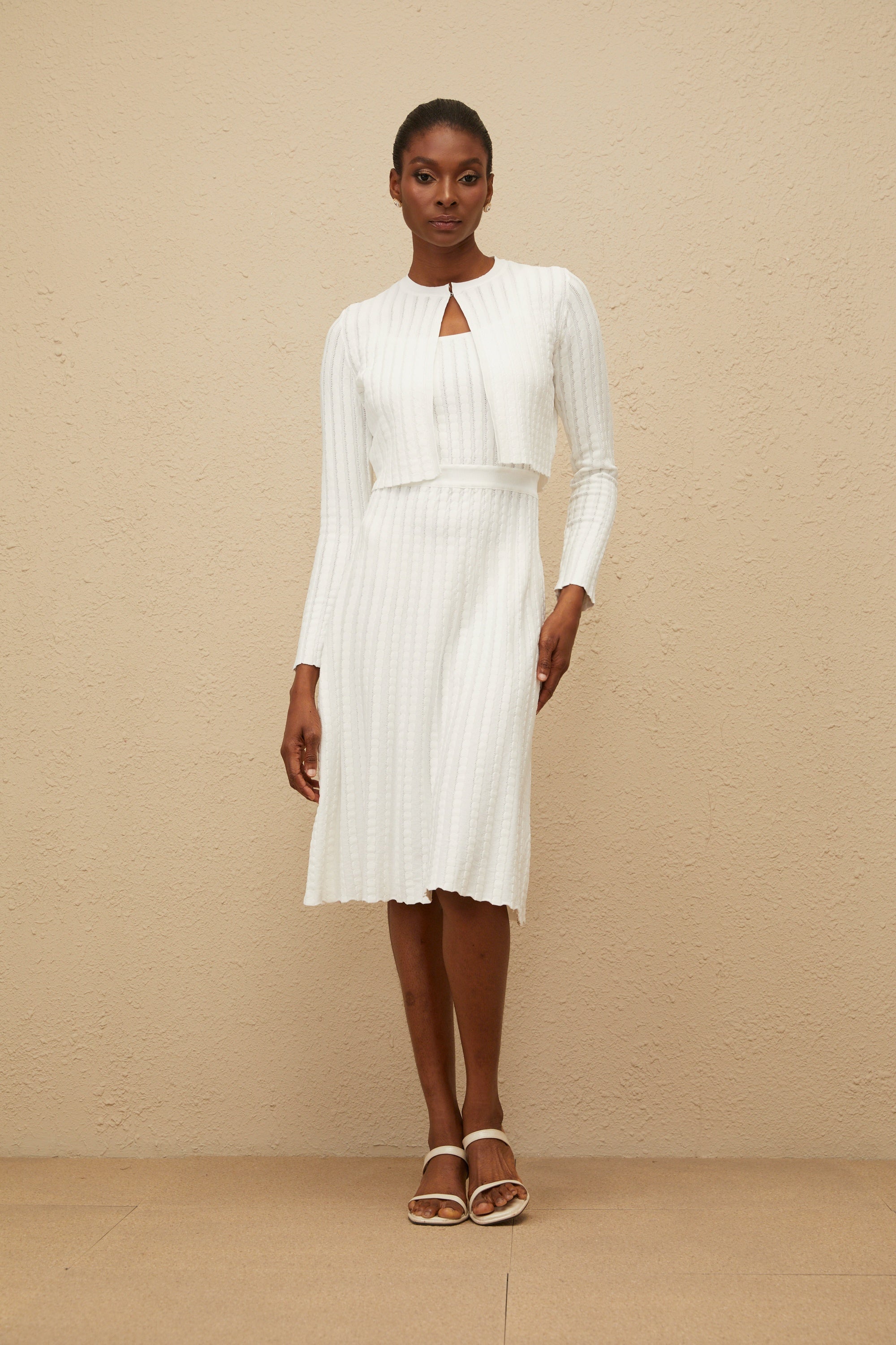 Clémence White Ribbed Knit Cardigan