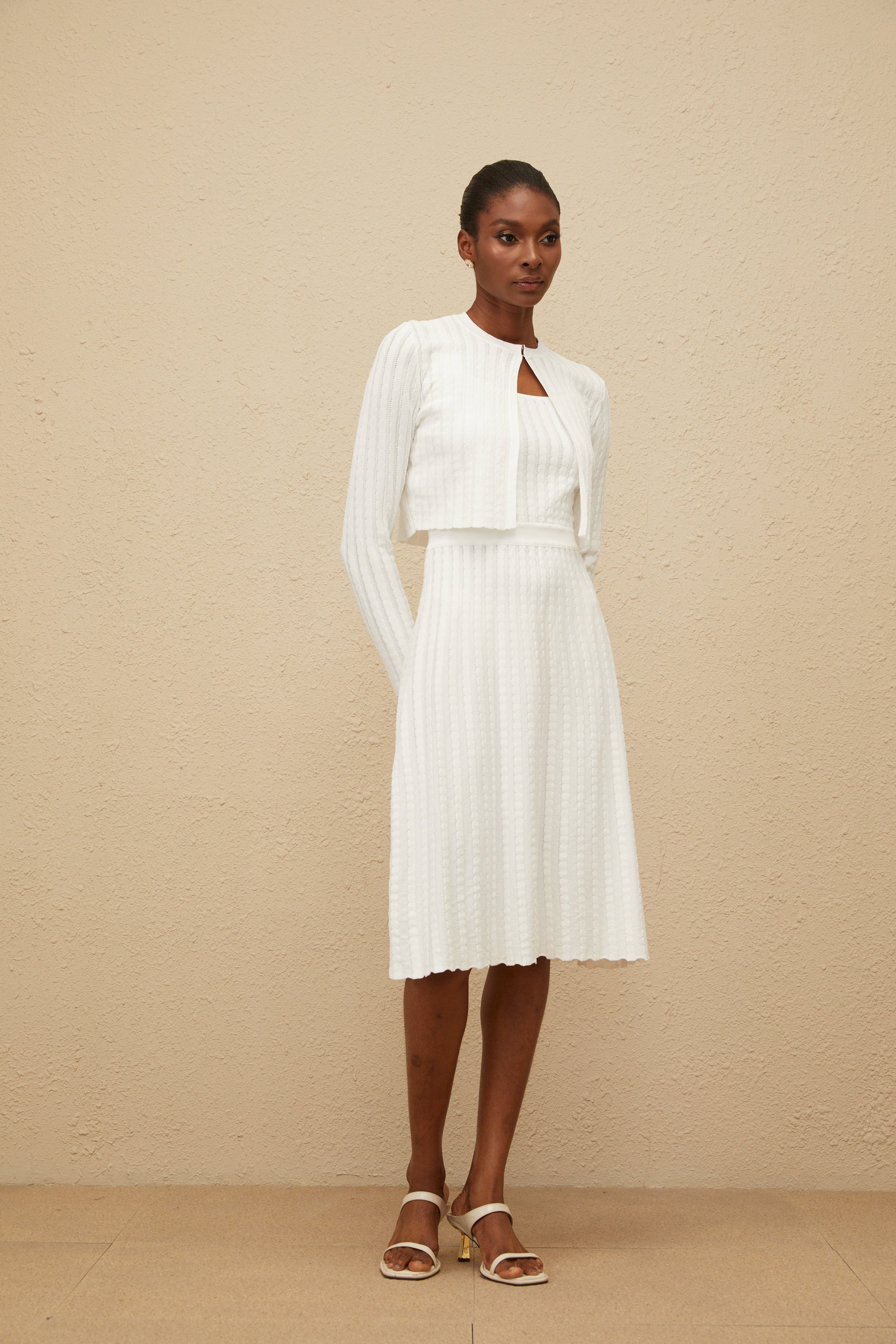 Clémence White Ribbed Knit Cardigan