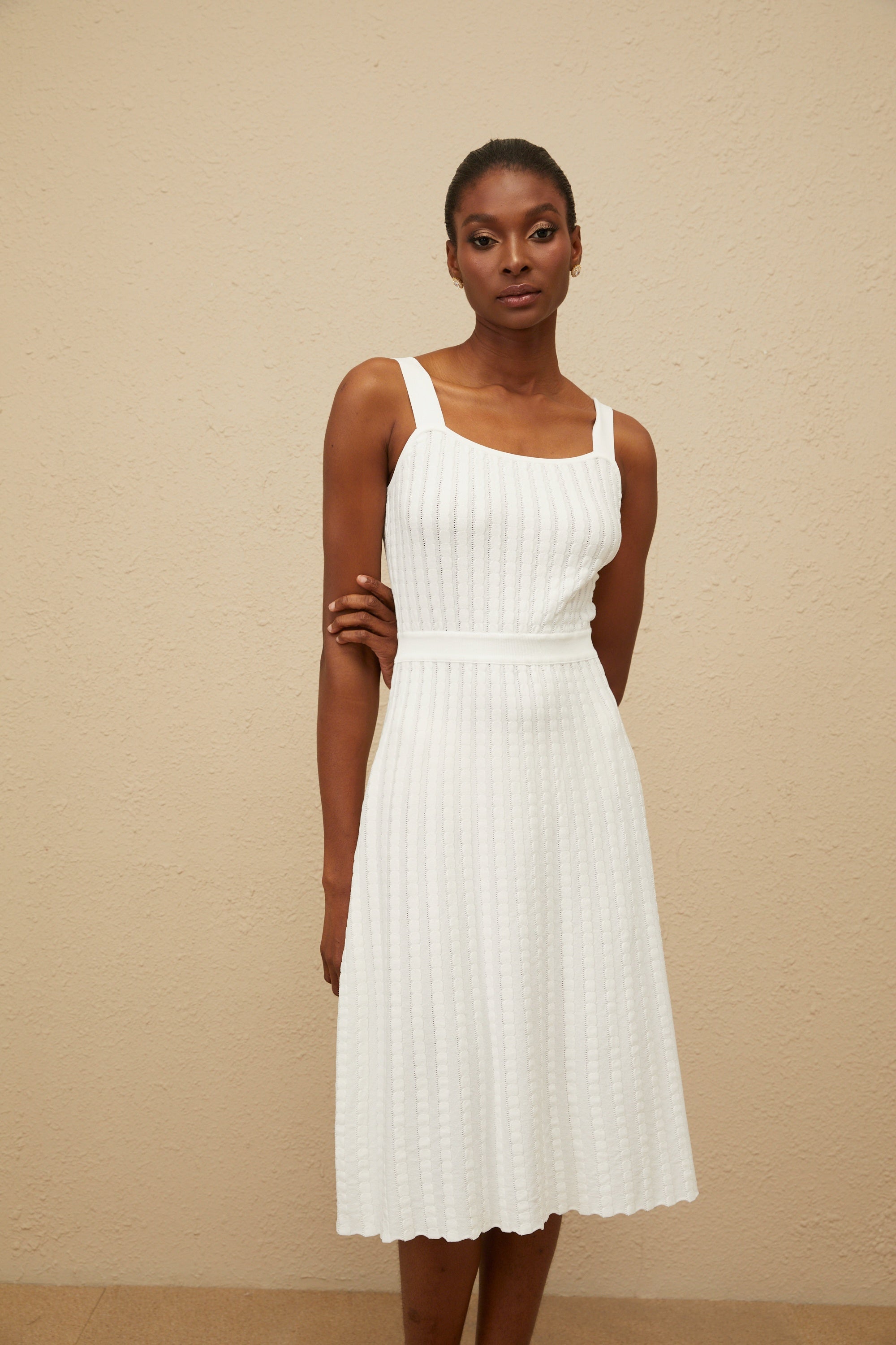 Clémence White Ribbed Knit Dress
