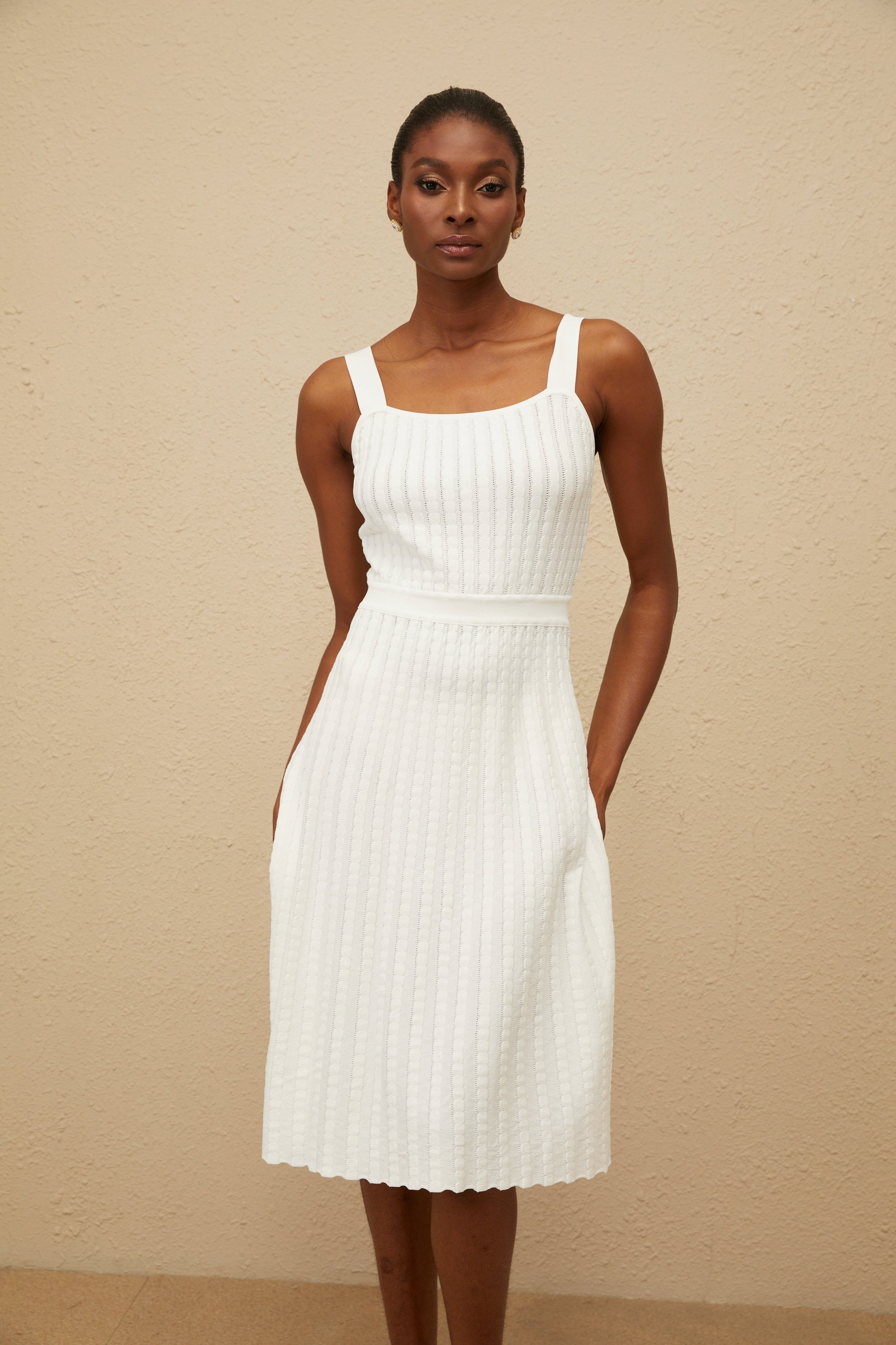 Clémence White Ribbed Knit Dress