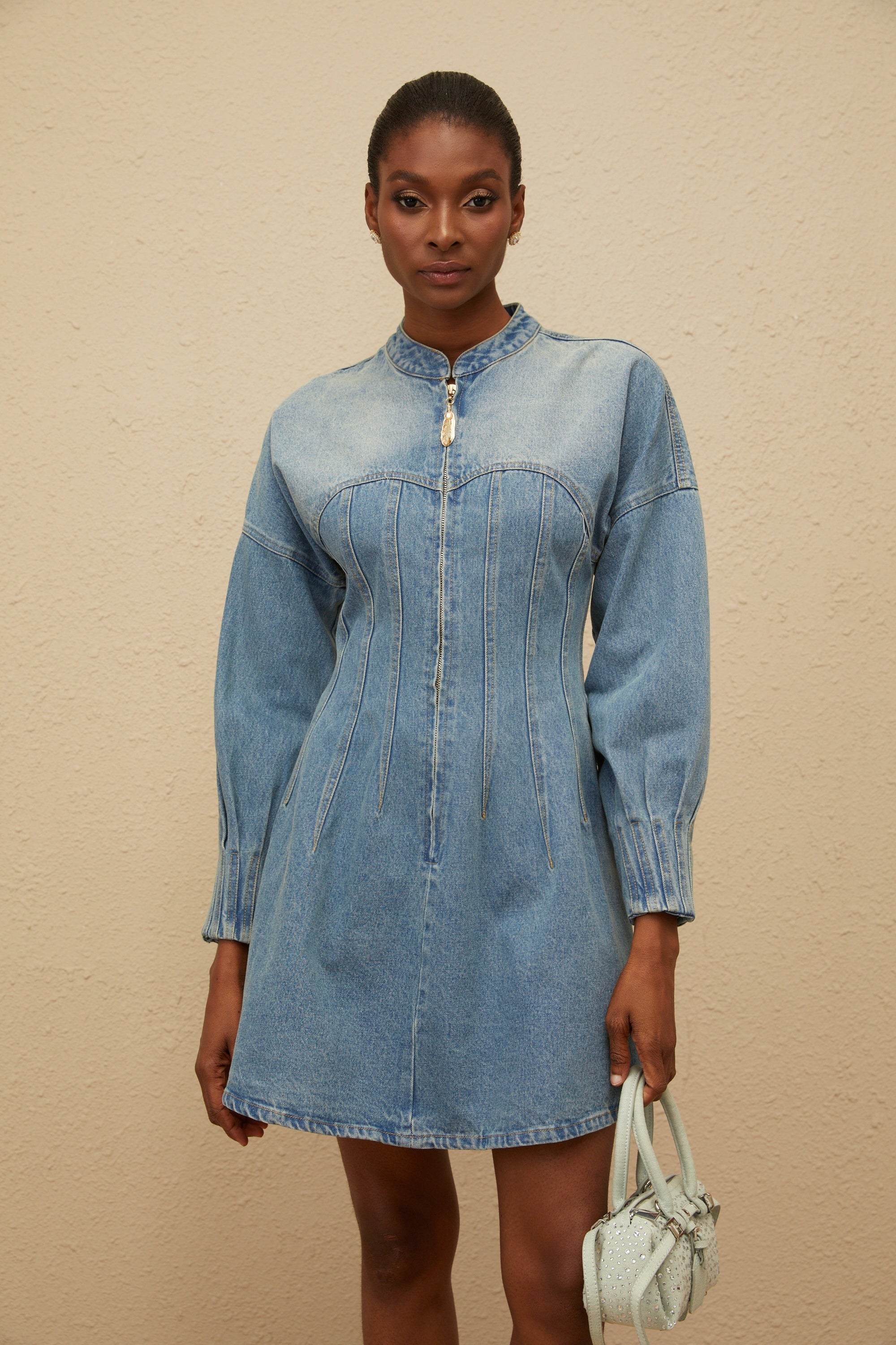 Esme Blue Flared Denim Mini Dress