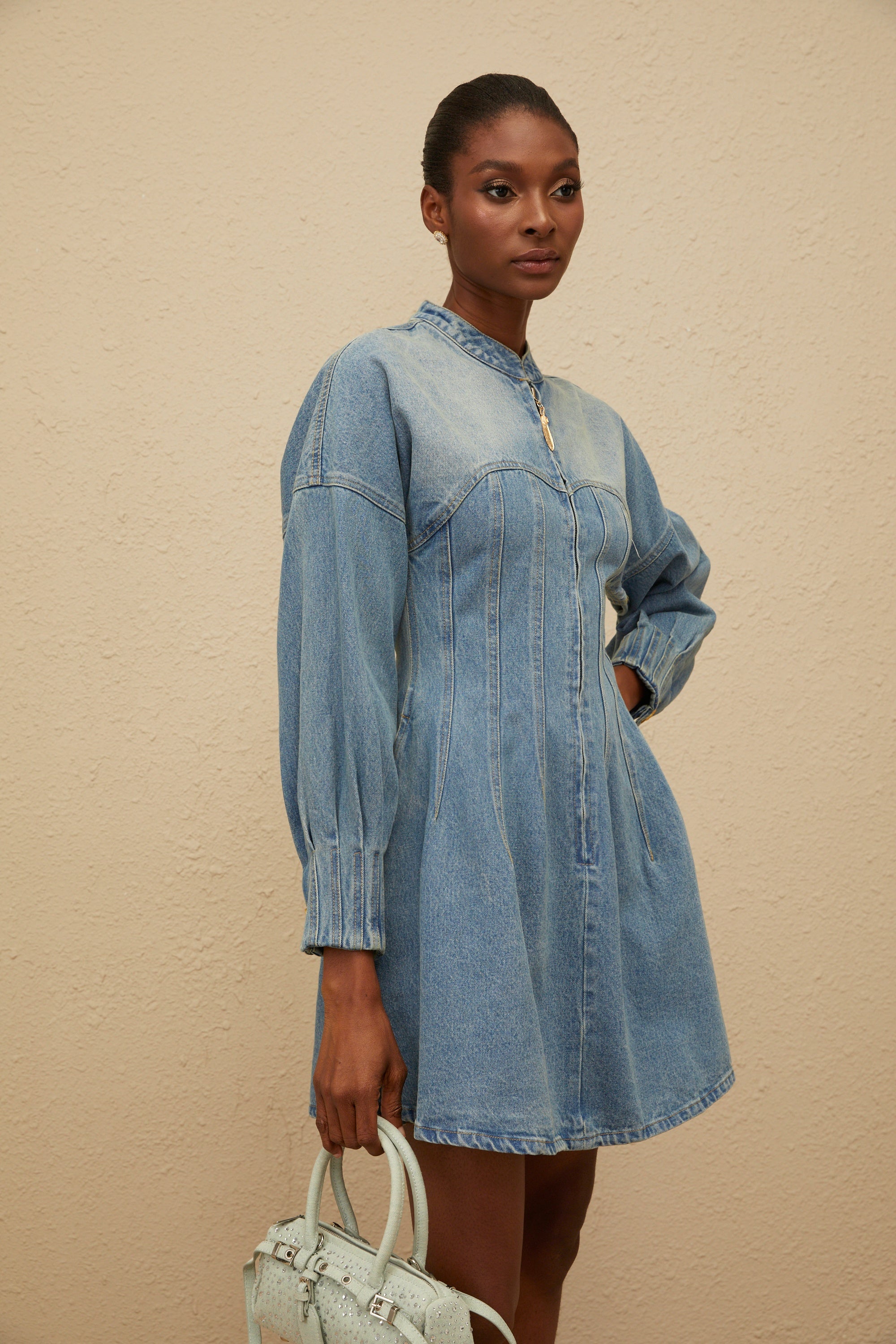 Esme Blue Flared Denim Mini Dress