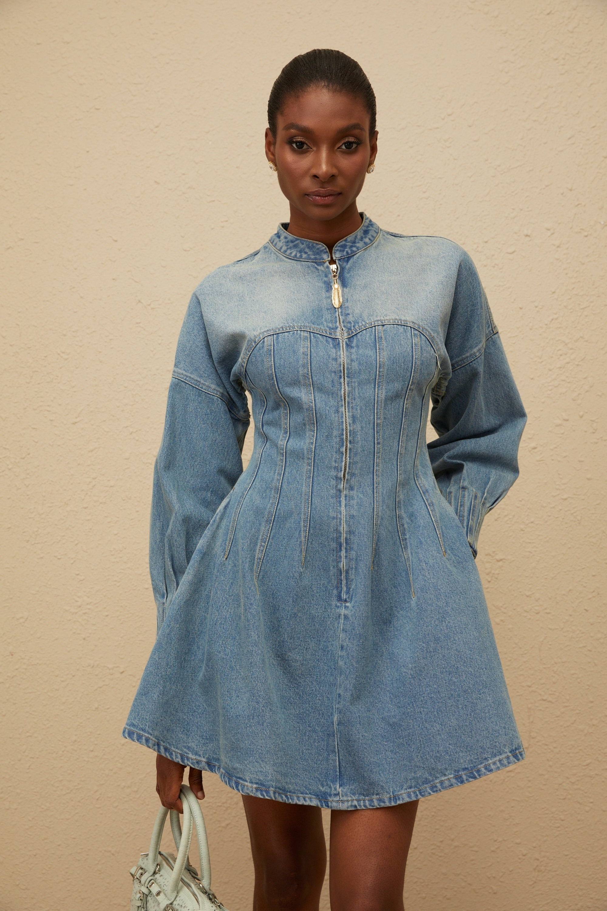 Esme Blue Flared Denim Mini Dress