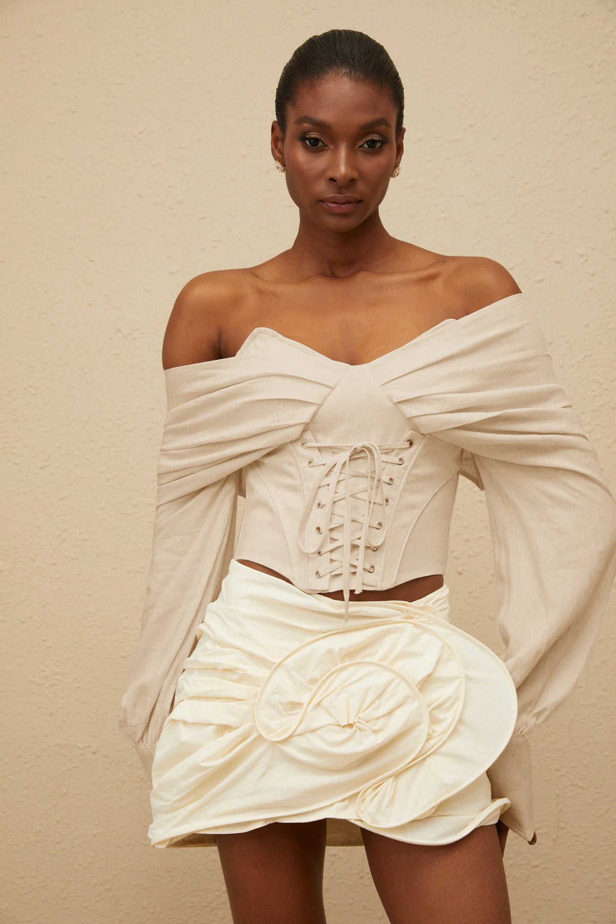 Éclatante Off-Shoulder Lace-Up Crop Top (Final Sale-US Only)