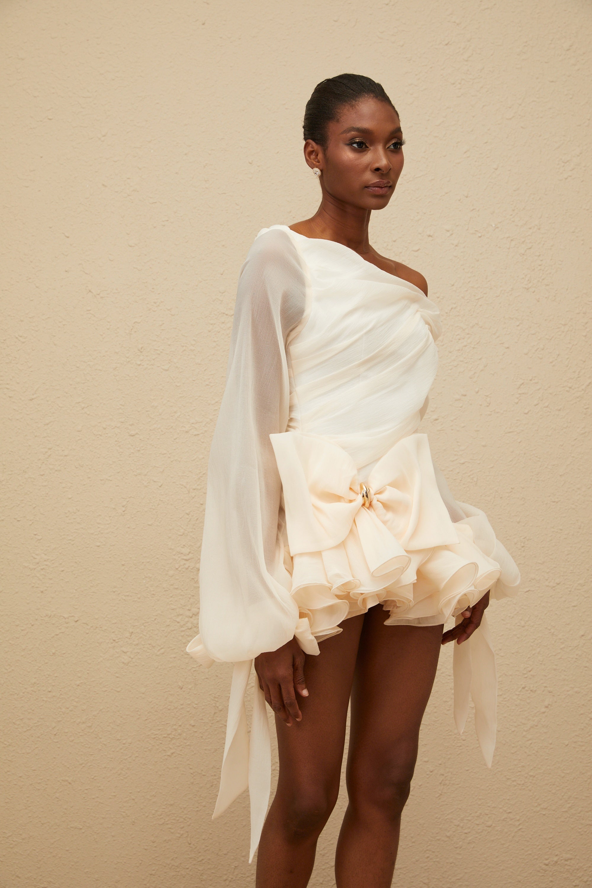 Irina White Bowknot Bubble Mini Dress