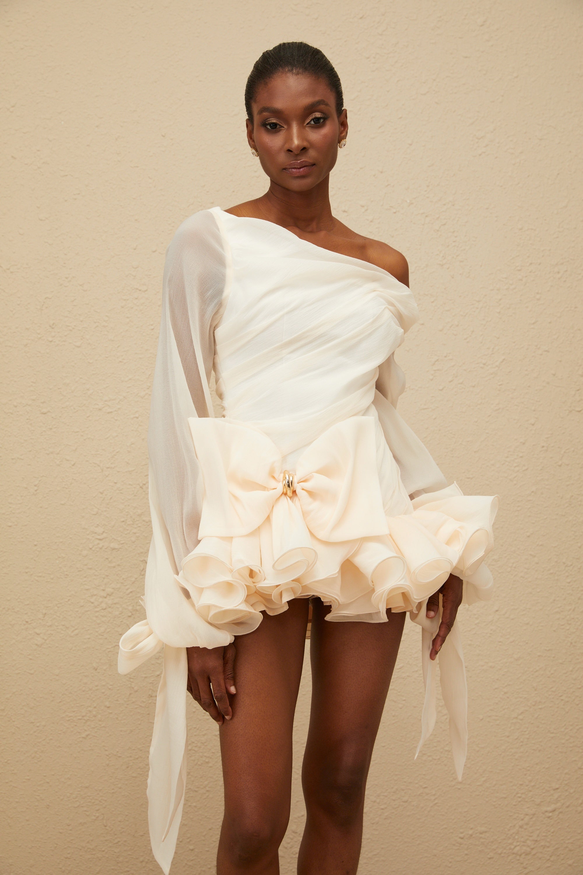 Irina White Bowknot Bubble Mini Dress