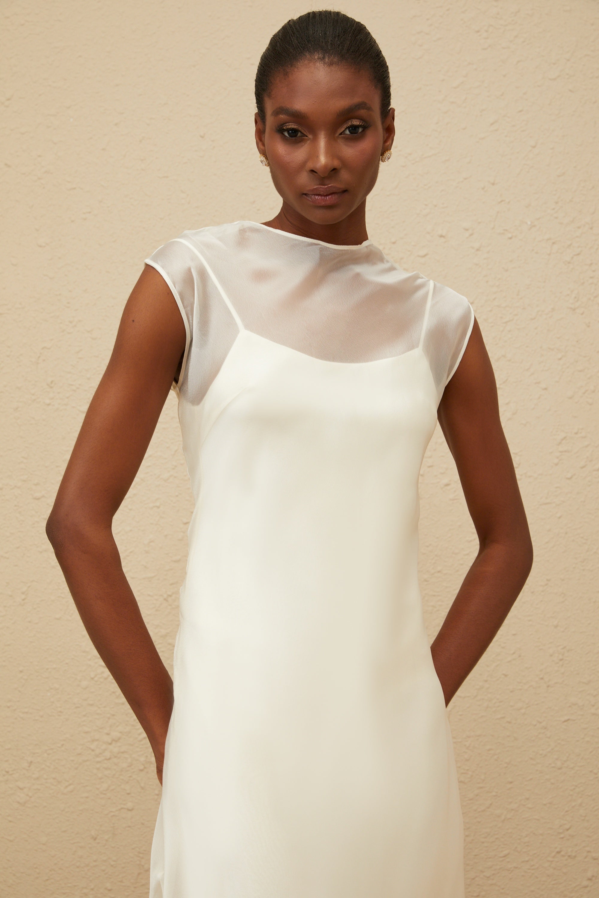 Epurée White Flared Tulle Maxi Dress