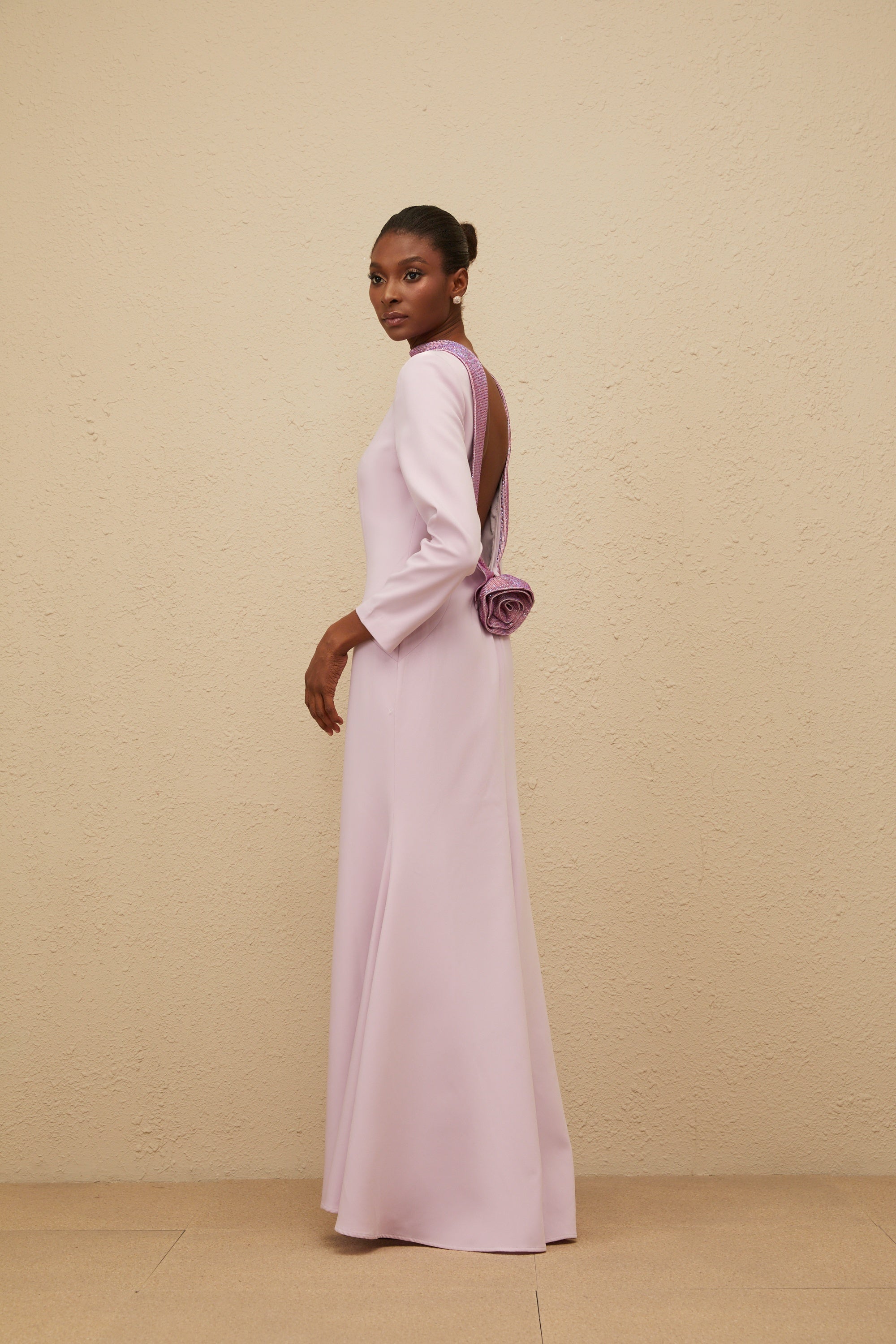 Délicatesse Purple Flared Open-Back Gown