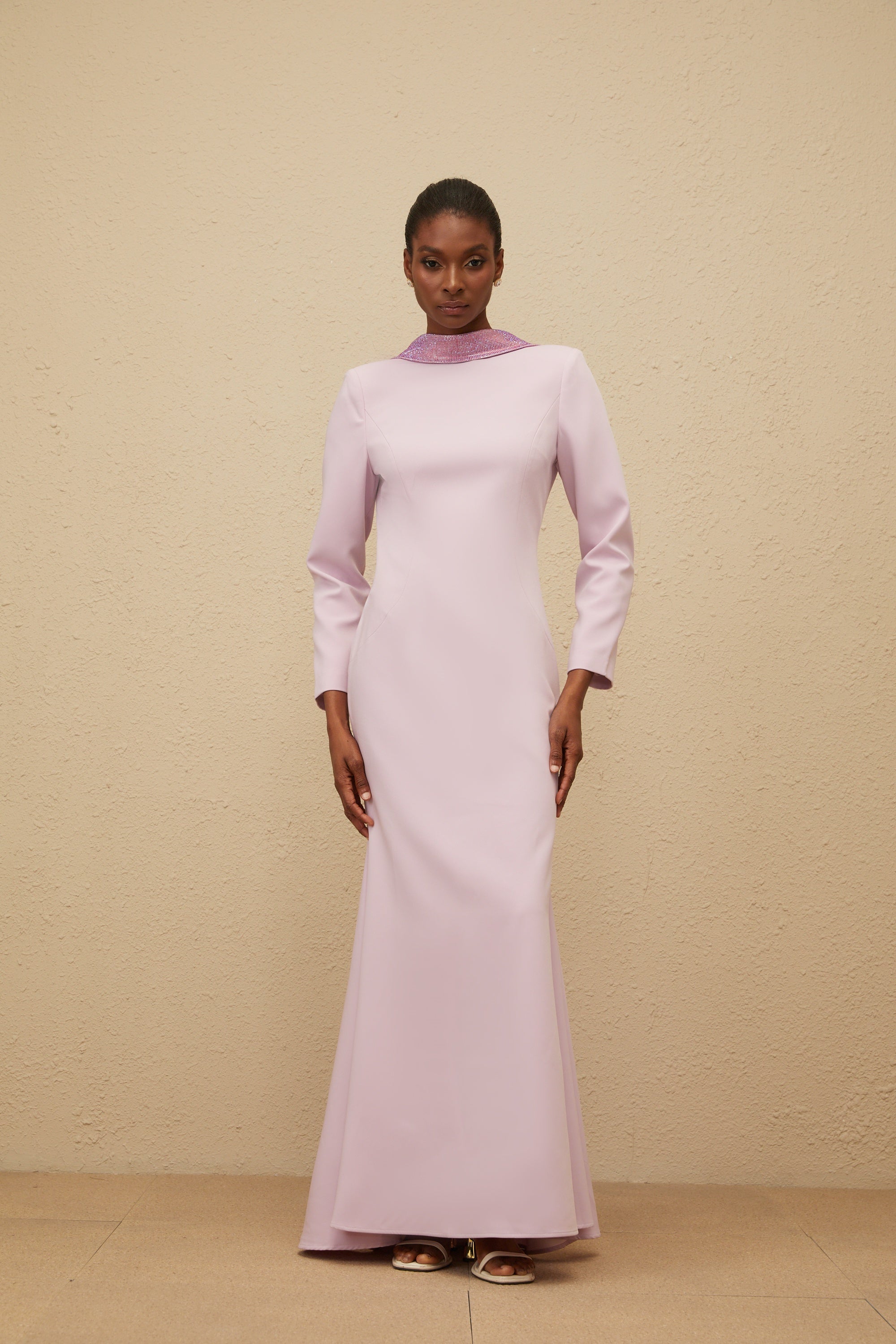 Délicatesse Purple Flared Open-Back Gown