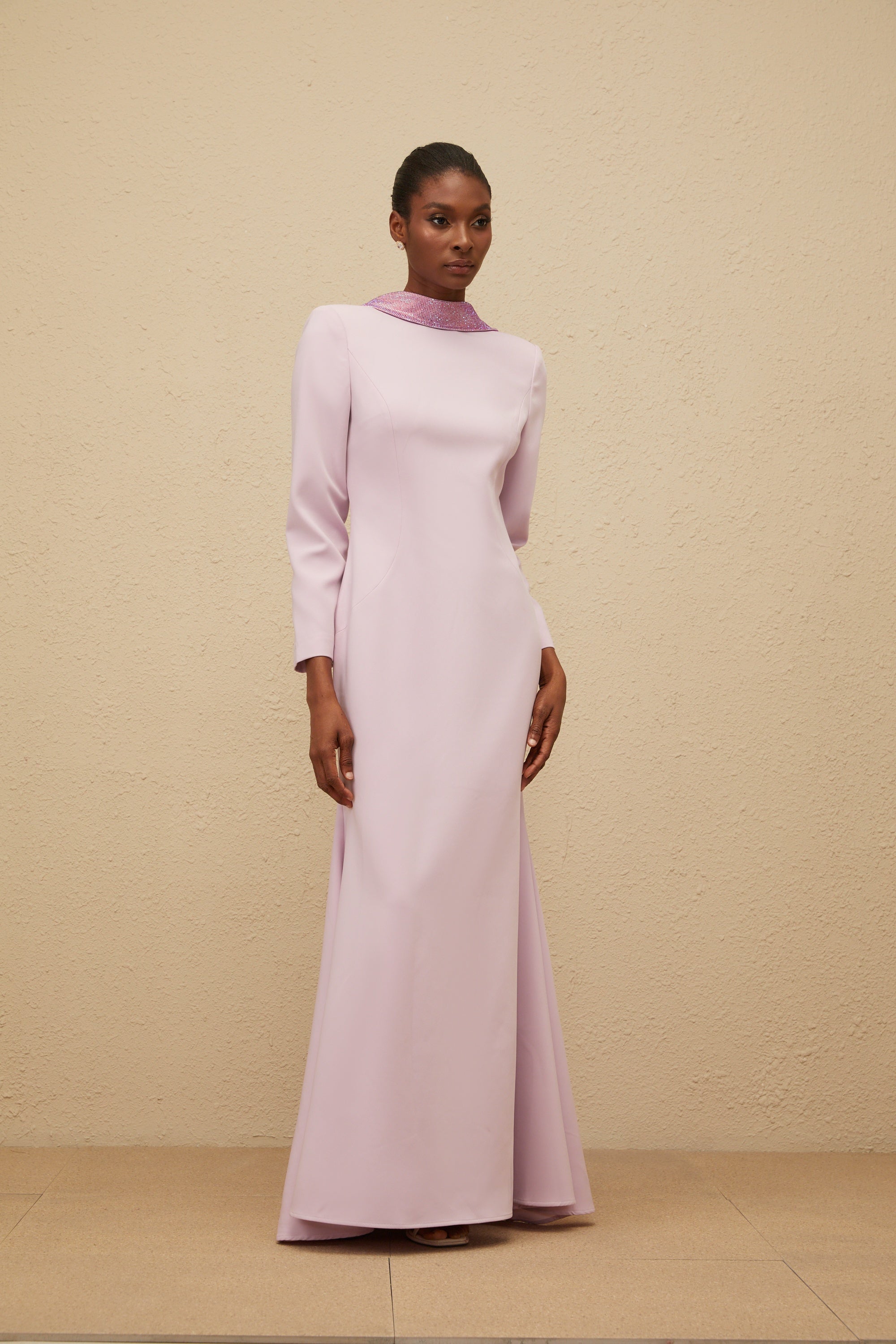 Délicatesse Purple Flared Open-Back Gown