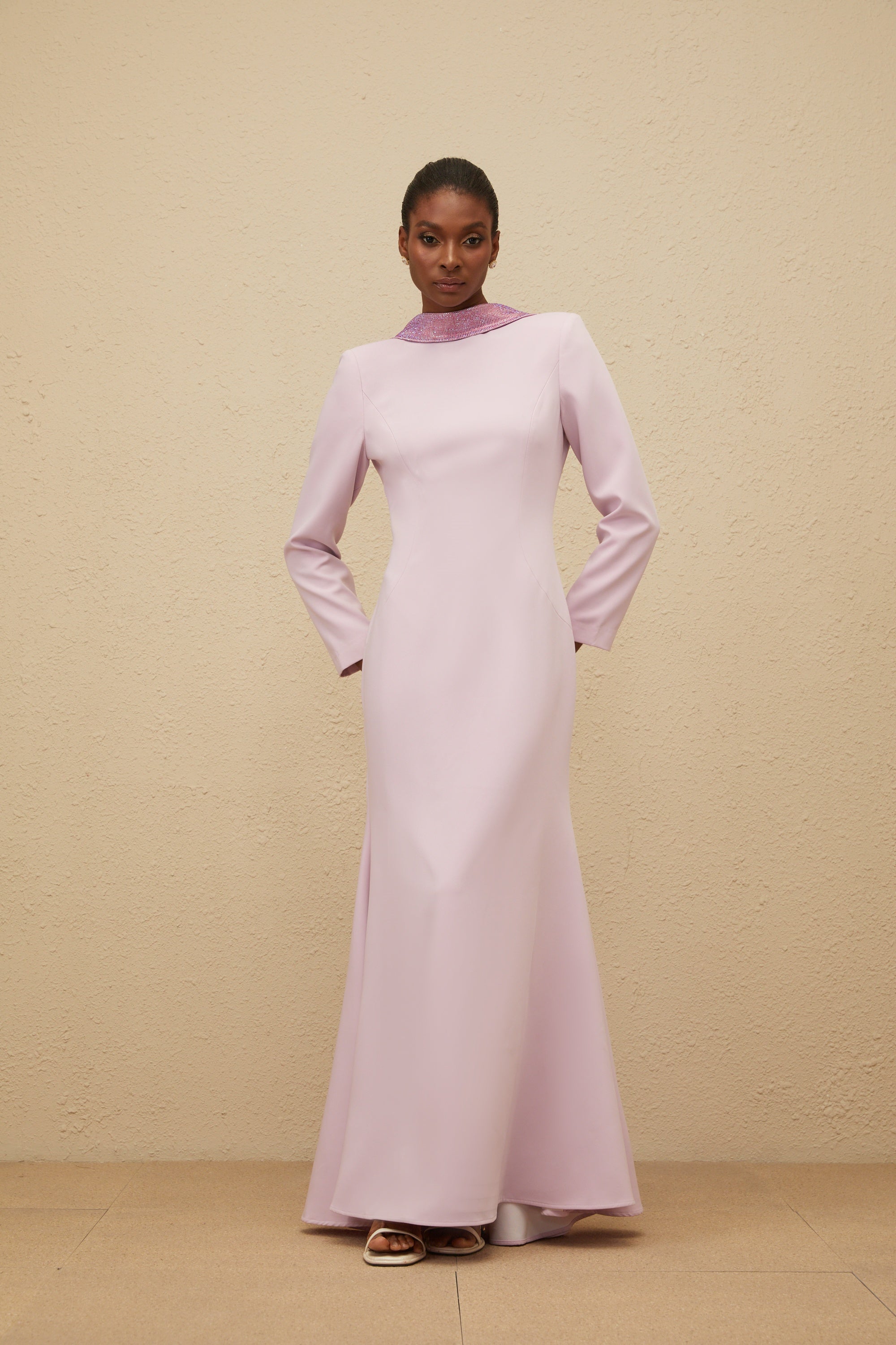 Délicatesse Purple Flared Open-Back Gown