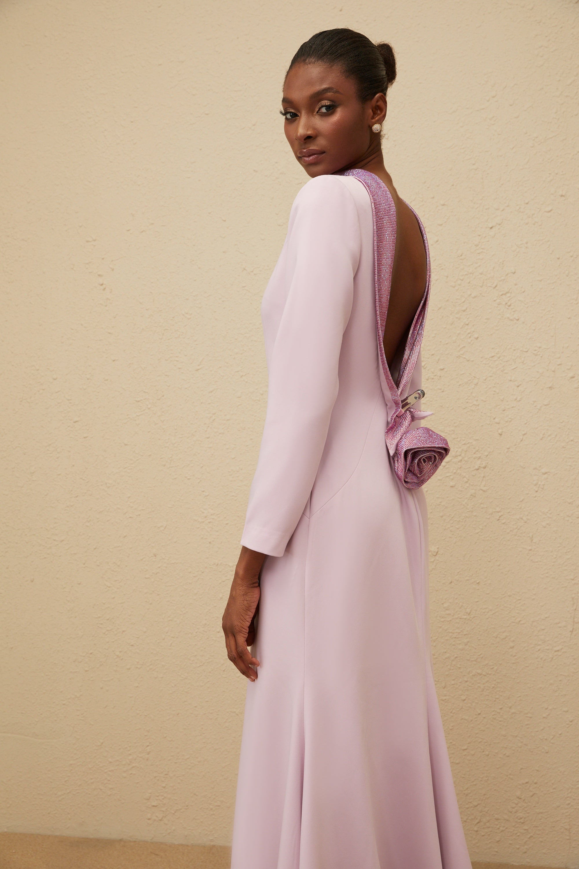 Délicatesse Purple Flared Open-Back Gown
