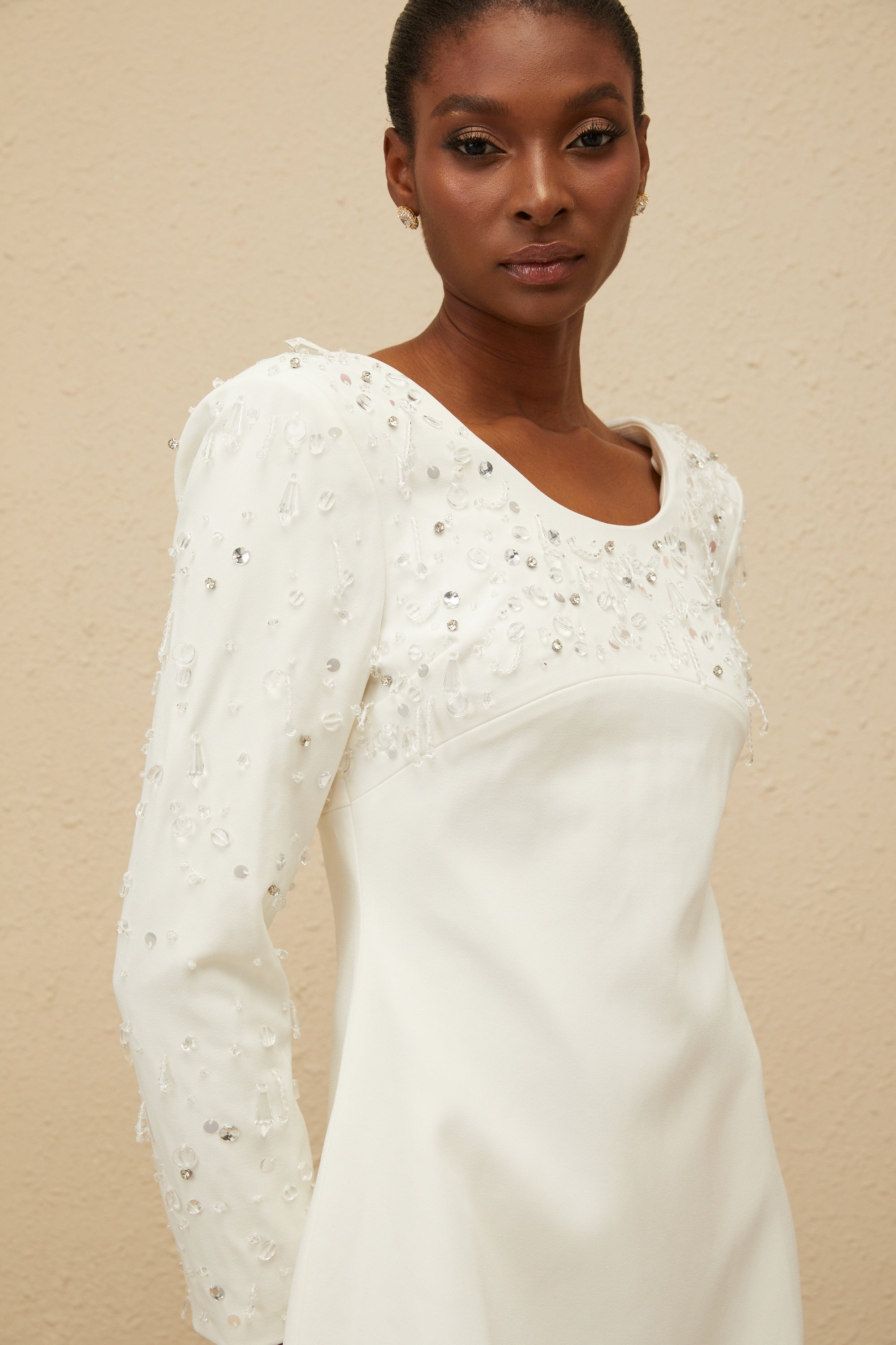 Aurore White Embellished A-line Mini Dress (Final Sale-US Only)