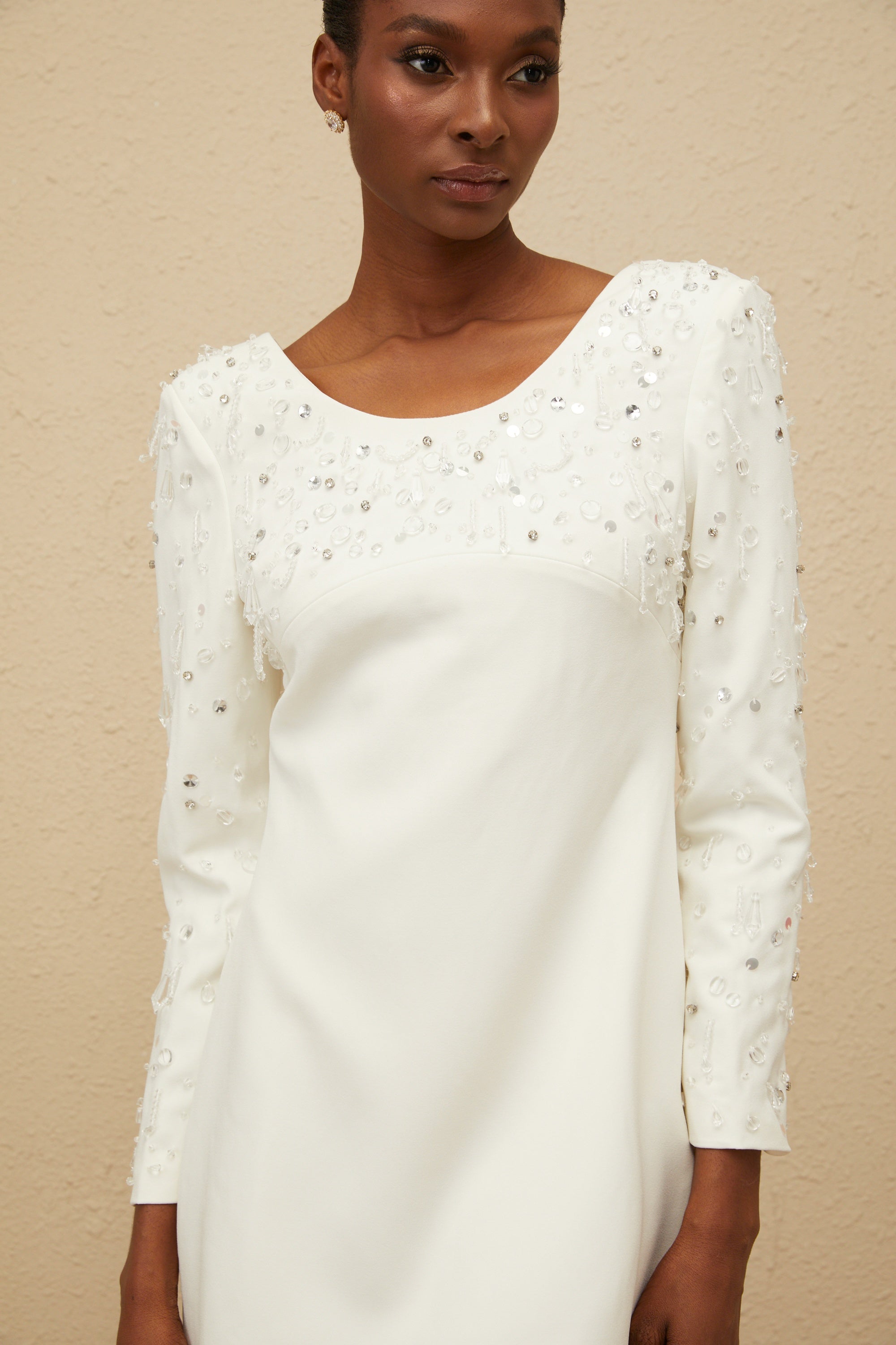 Aurore White Embellished A-line Mini Dress