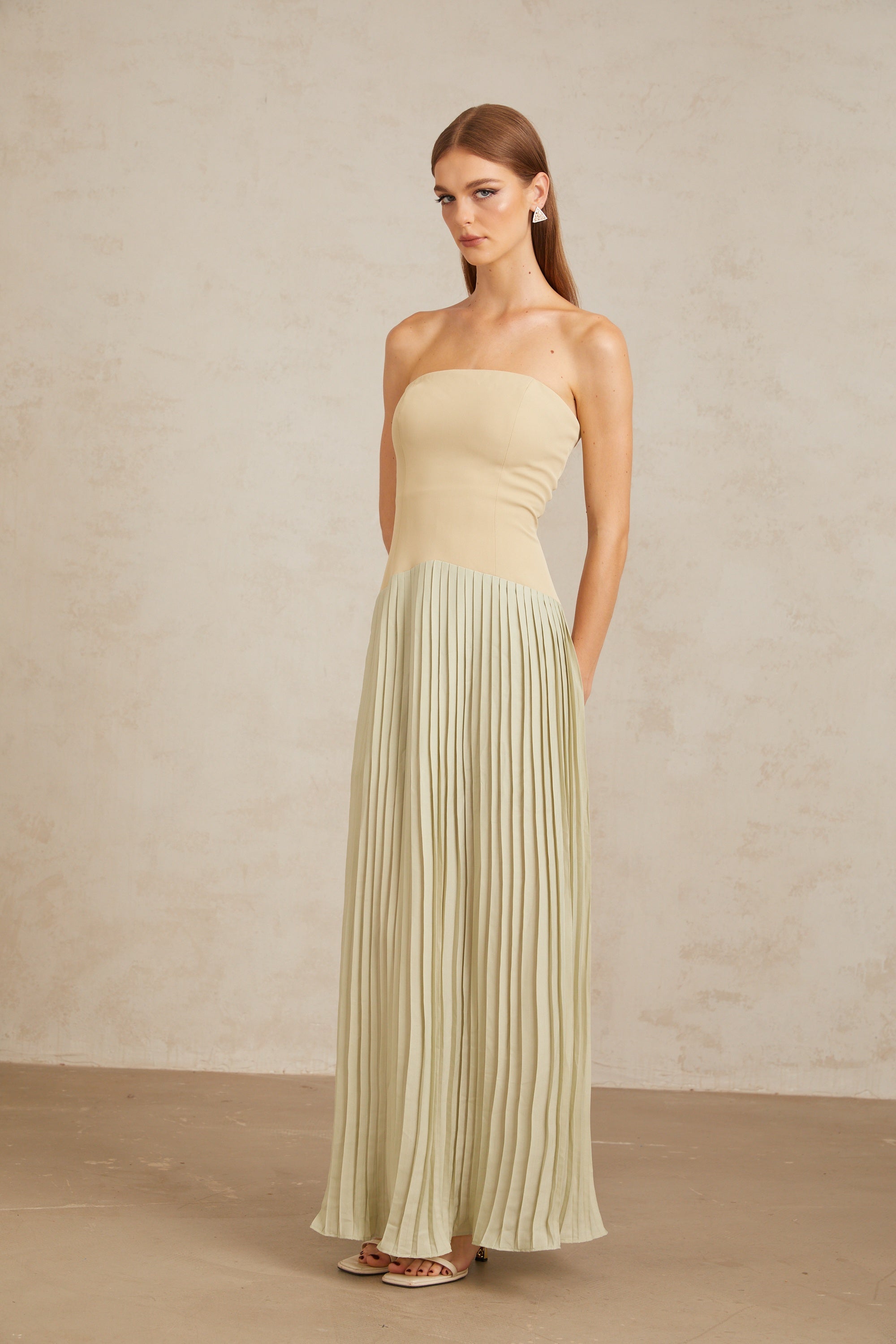 Mirja Green Pleated Corset Maxi Dress (Final Sale-US Only)