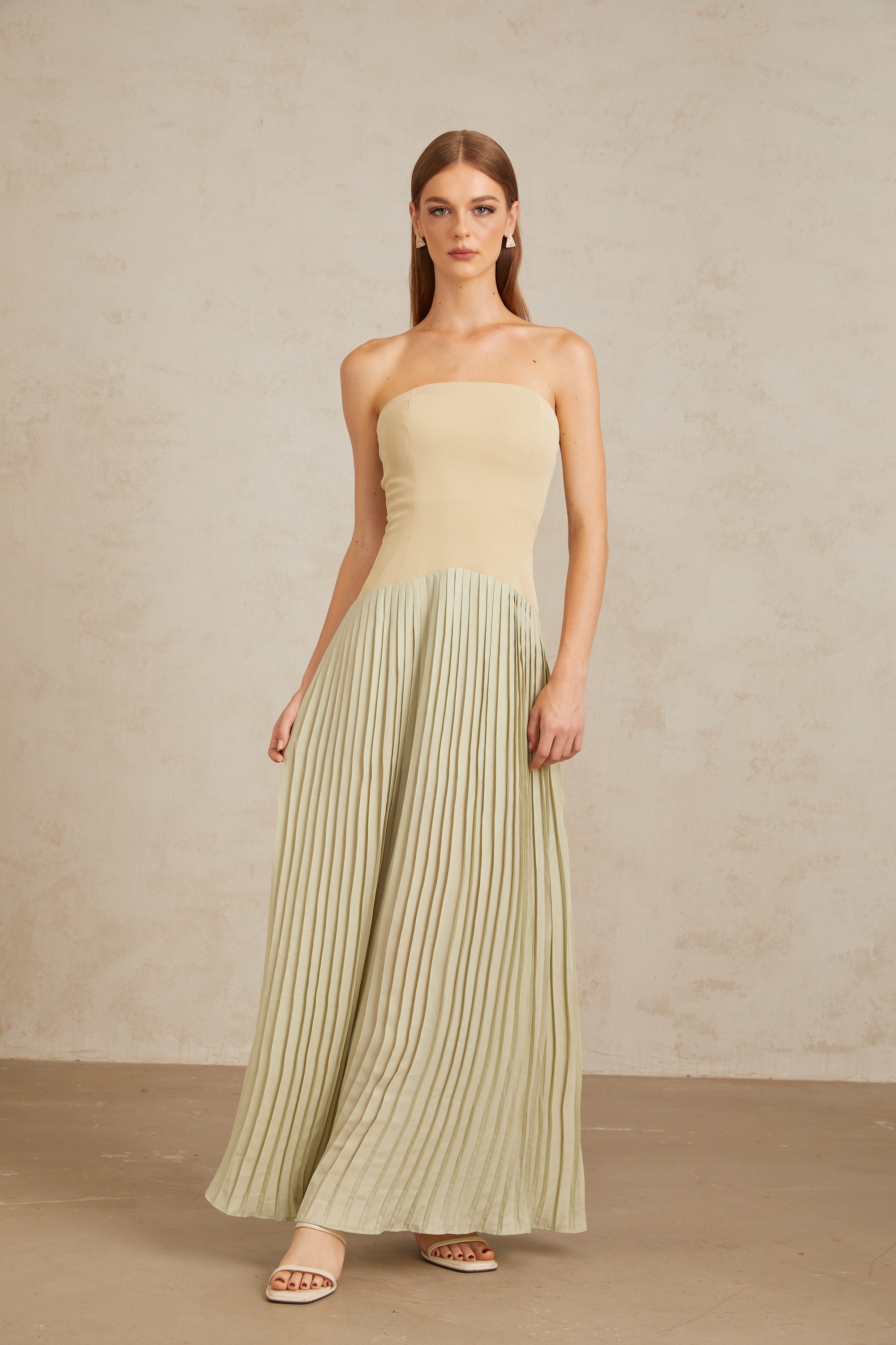 Mirja Green Pleated Corset Maxi Dress