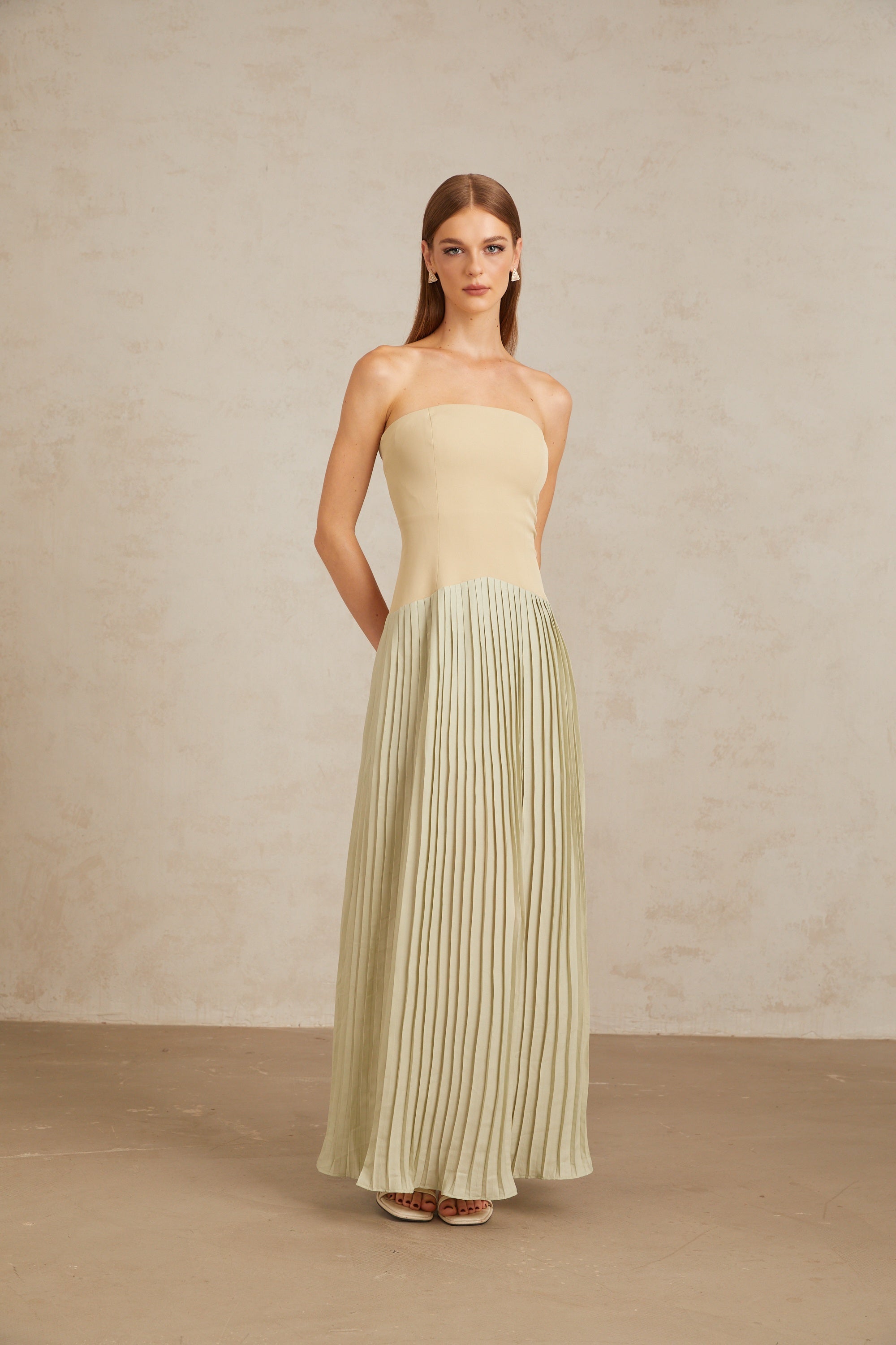 Mirja Green Pleated Corset Maxi Dress (Final Sale-US Only)