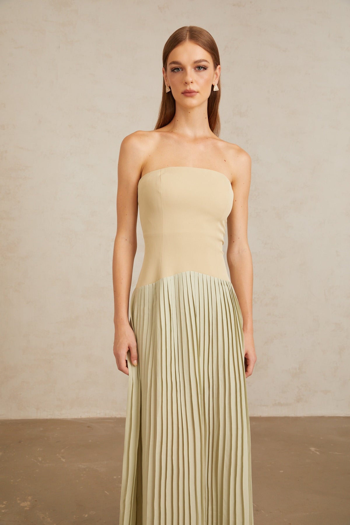 Mirja Green Pleated Corset Maxi Dress (Final Sale)
