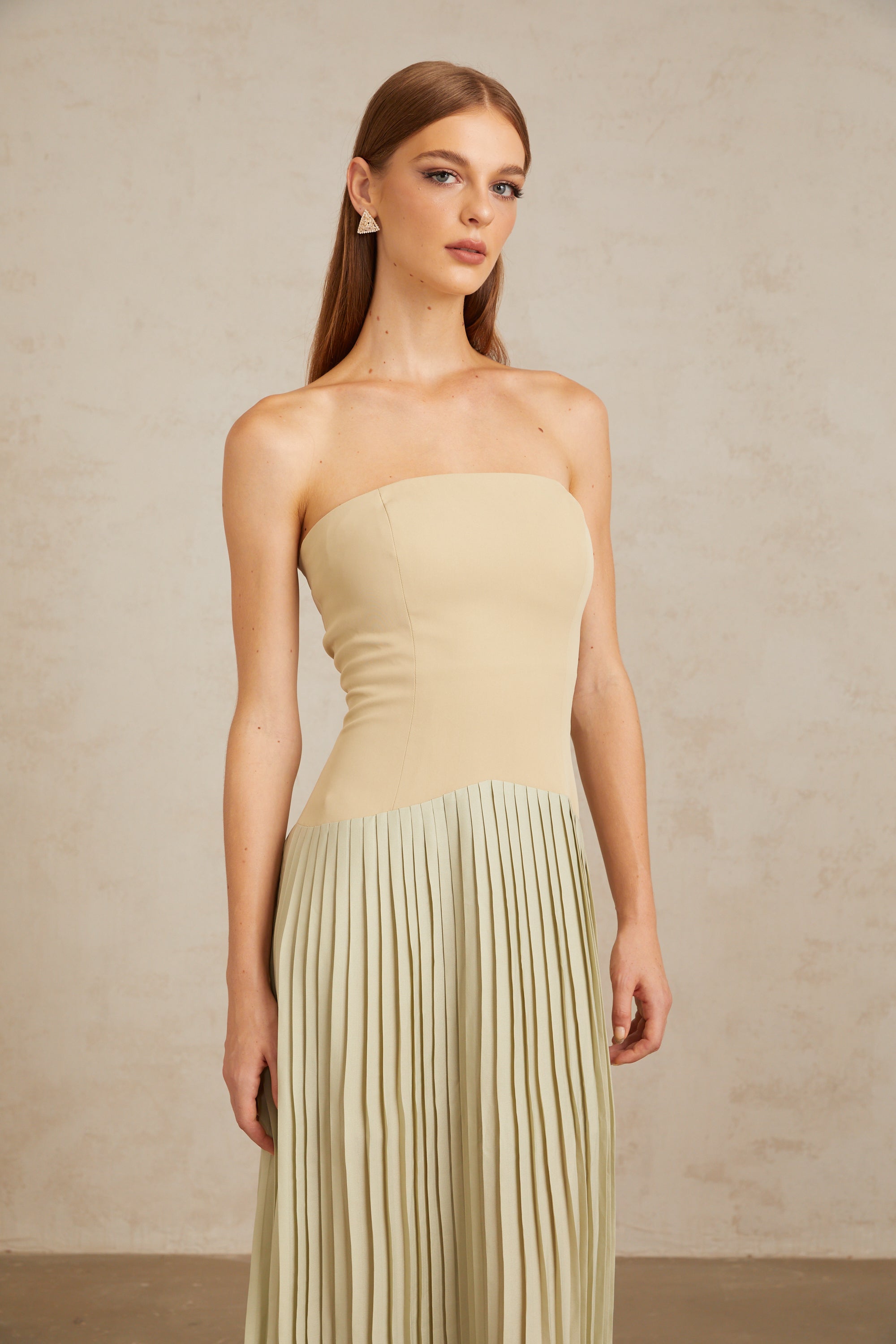 Mirja Green Pleated Corset Maxi Dress (Final Sale-US Only)