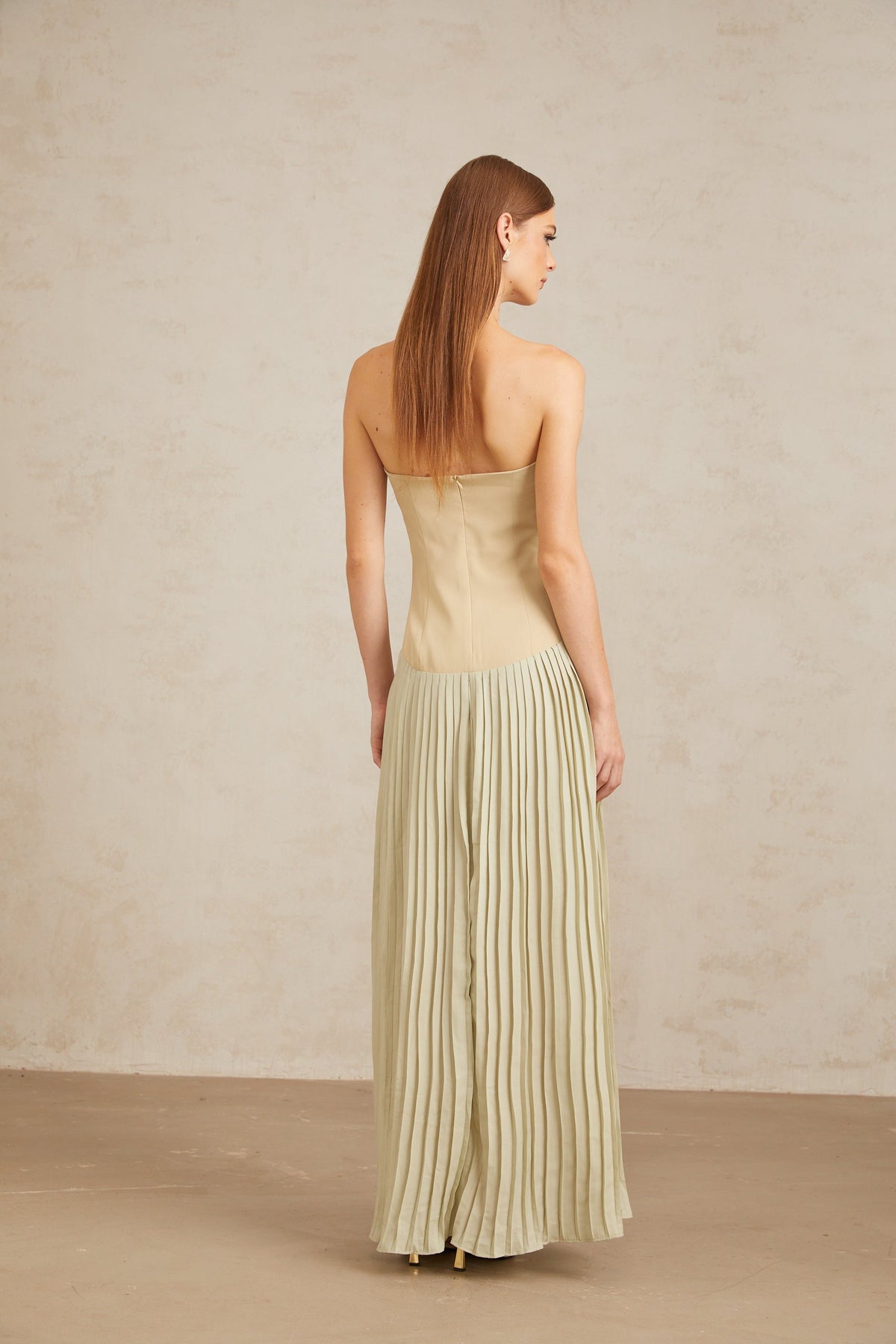 Mirja Green Pleated Corset Maxi Dress (Final Sale-US Only)