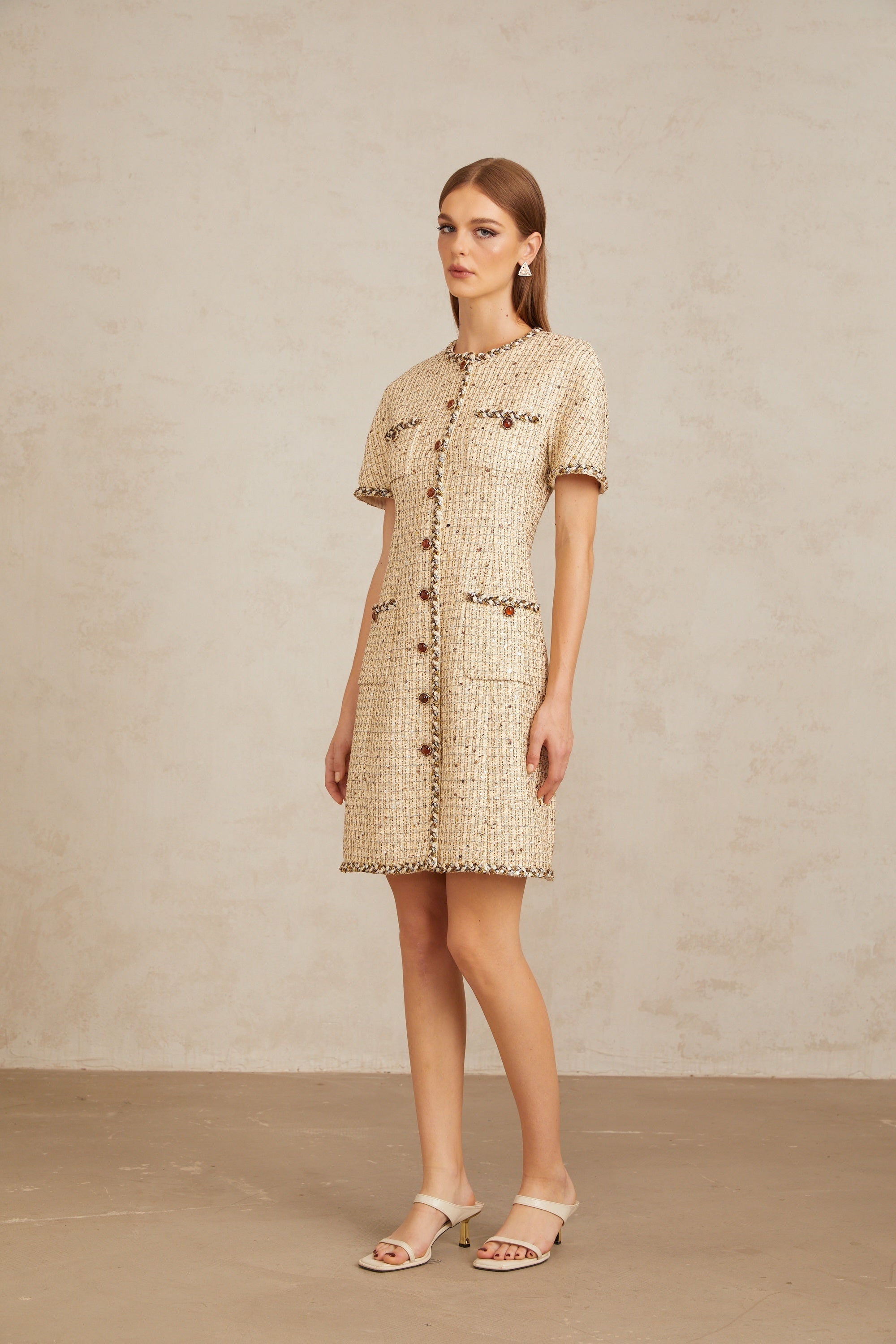 Énergie Neutral A-Line Tweed Mini Dress