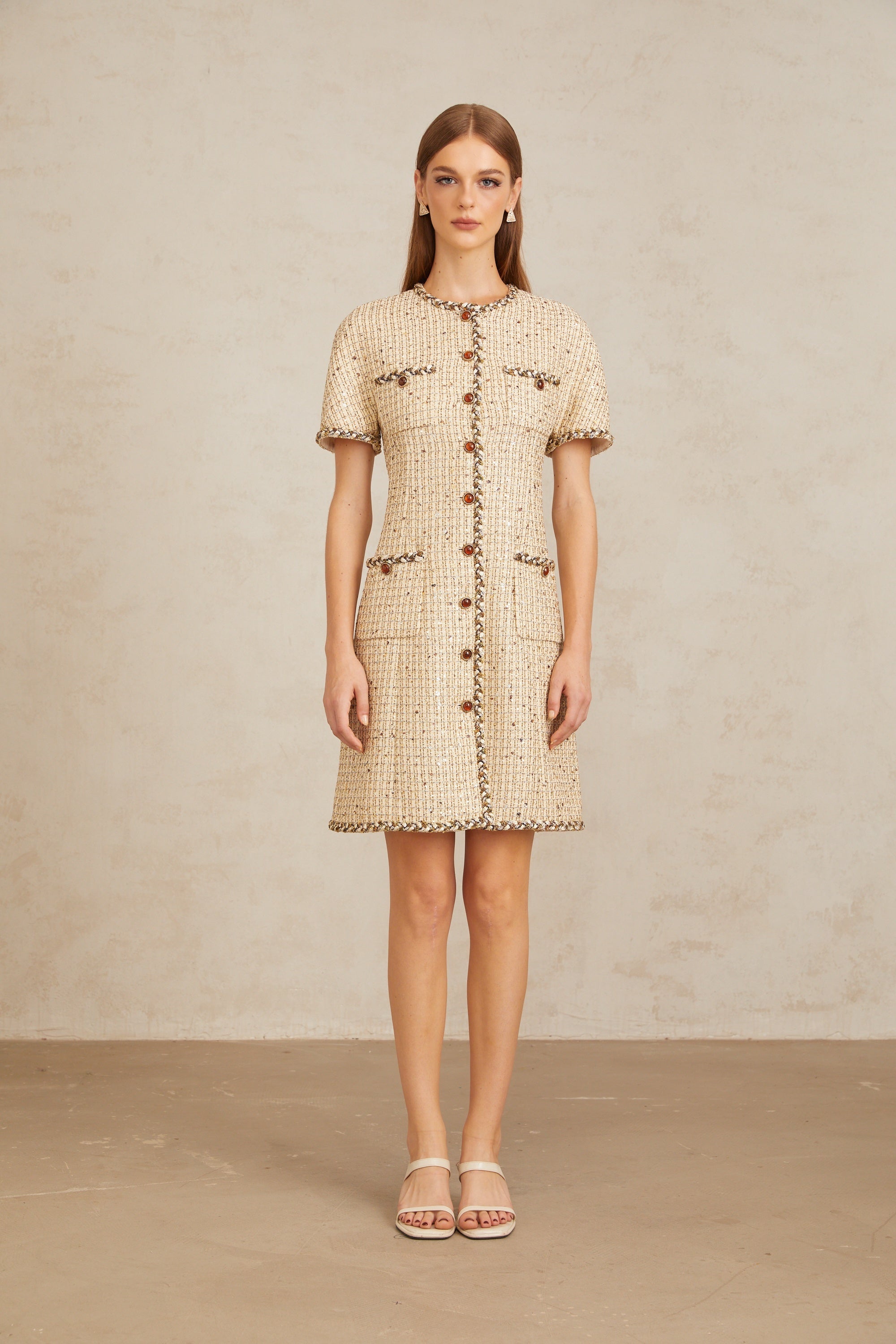 Énergie Neutral A-Line Tweed Mini Dress