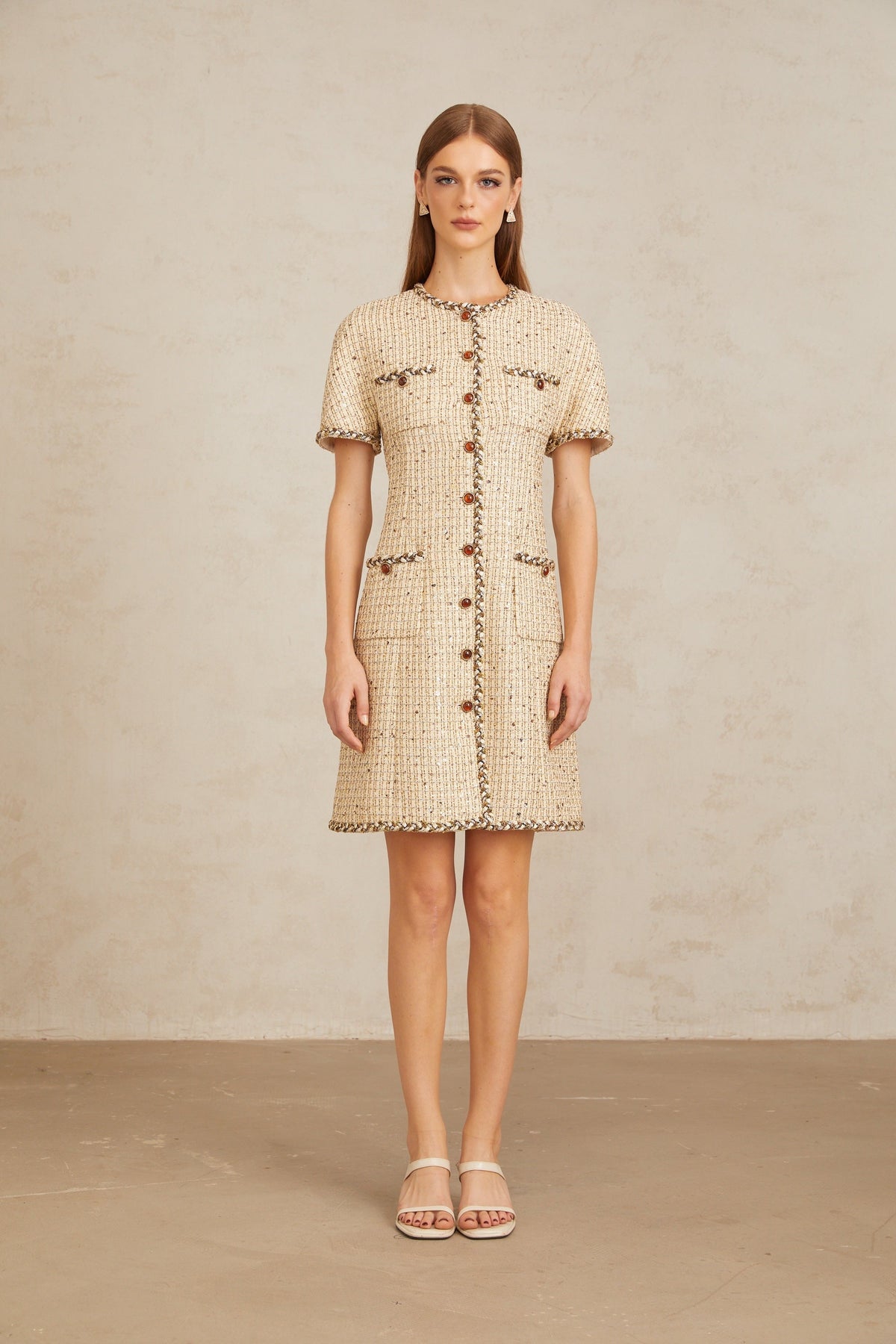 Énergie Neutral A-Line Tweed Mini Dress