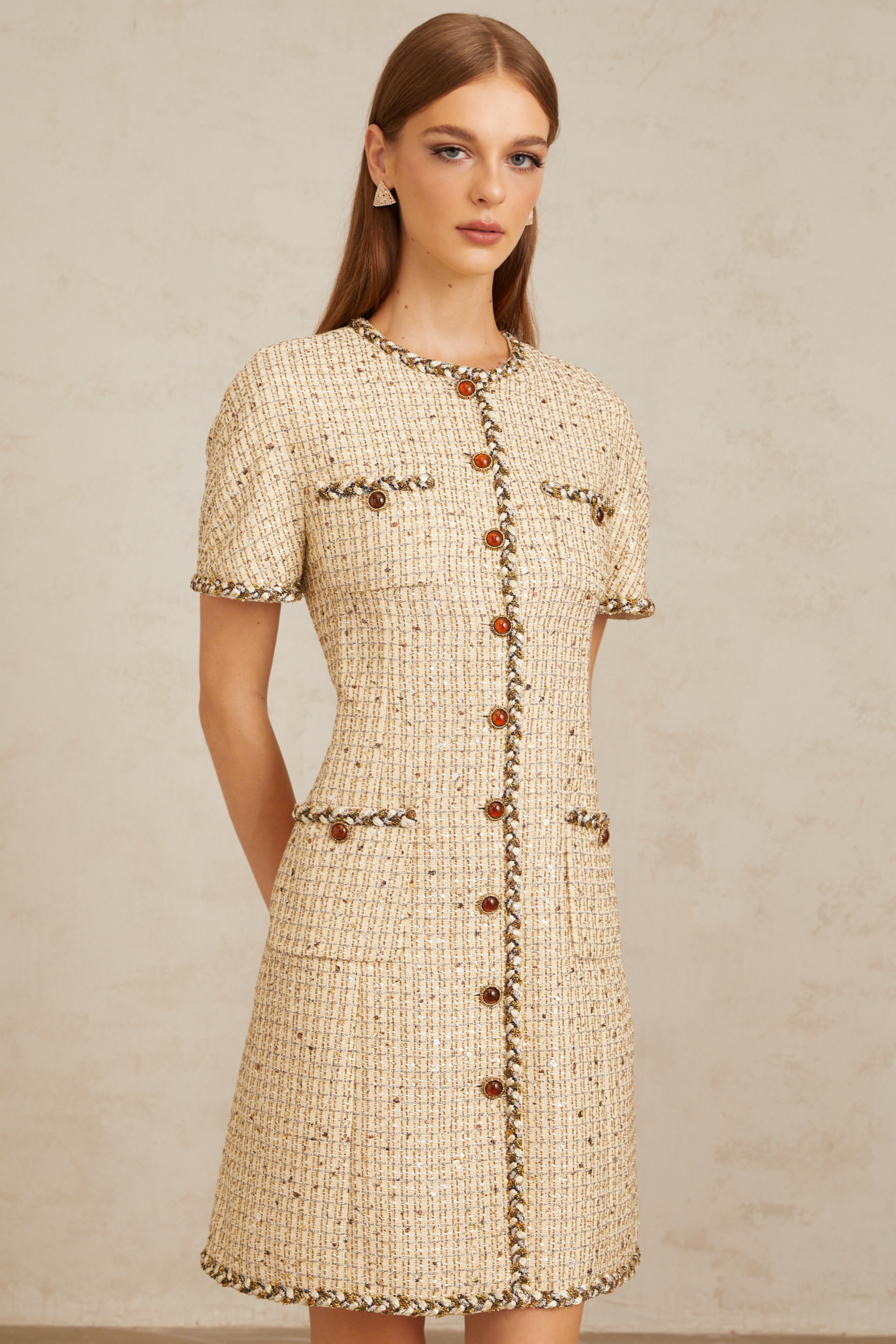 Énergie Neutral A-Line Tweed Mini Dress (Final Sale)