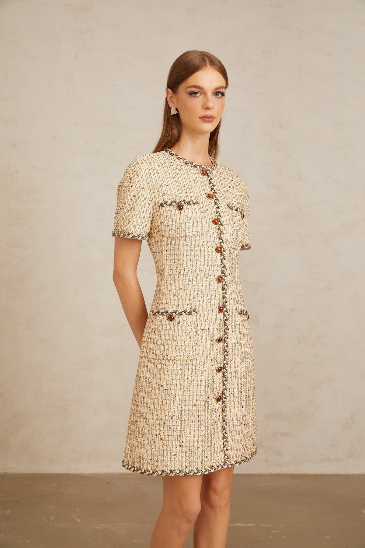 Énergie Neutral A-Line Tweed Mini Dress
