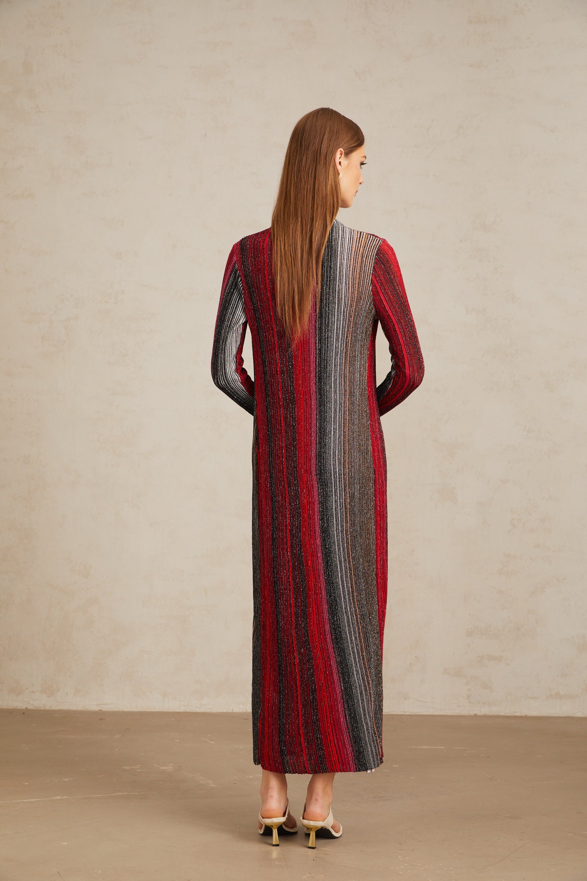 Ulysse Red Metallic Knit Long Cardigan (Final Sale)