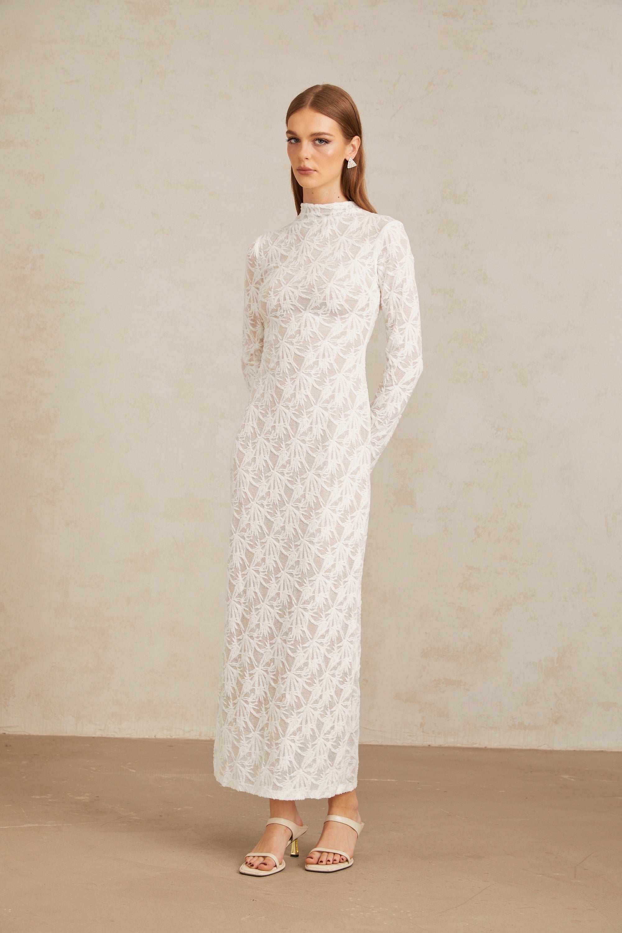 Xavière White Floral Crochet Knit Maxi Dress