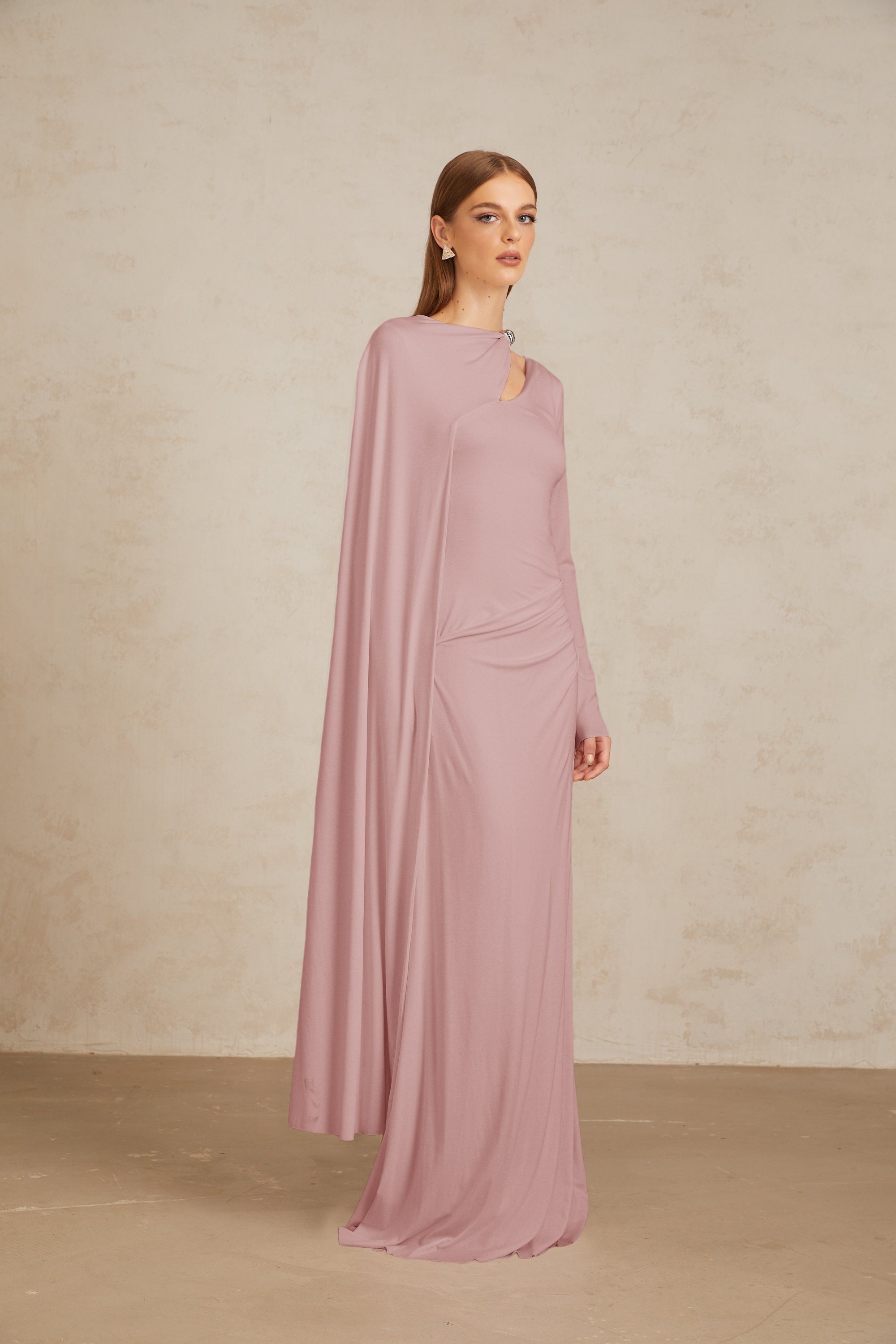 Josette Pink Diagonal Shawl Fitted Maxi Dress (Final Sale-US Only)